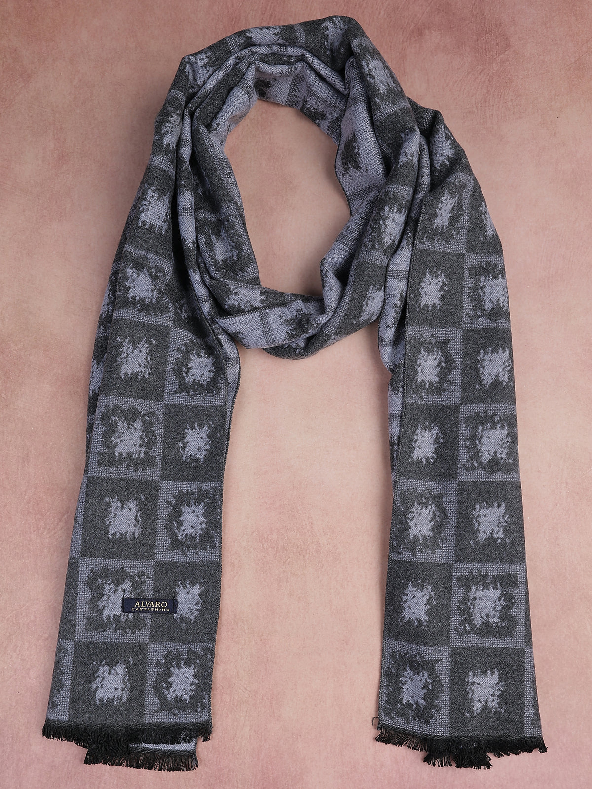 Charcoal & Silver Abstract Pixel Checkerboard Winter Muffler