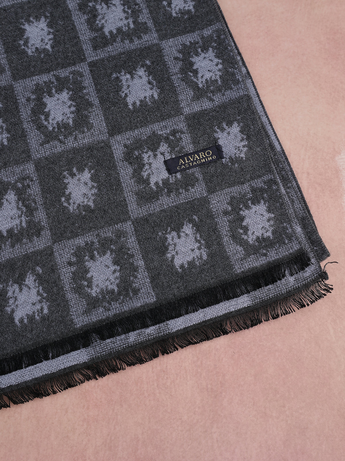 Charcoal & Silver Abstract Pixel Checkerboard Winter Muffler