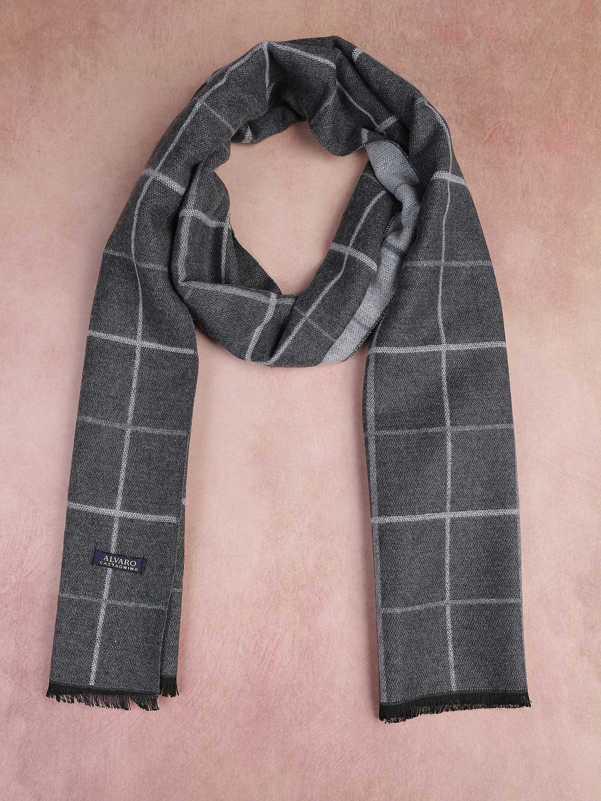 Charcoal Gray & Silver Windowpane Grid Winter Muffler