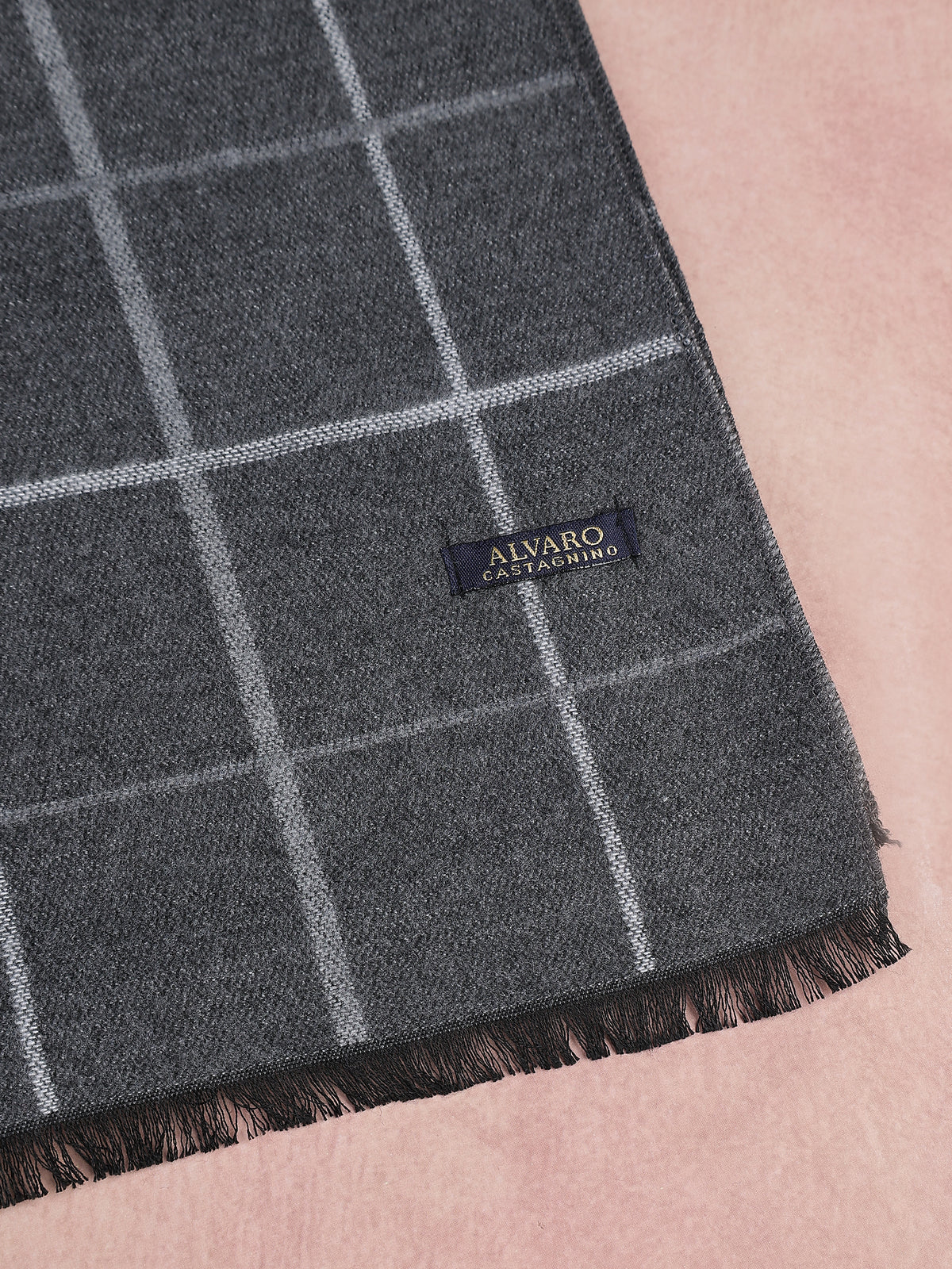 Charcoal Gray & Silver Windowpane Grid Winter Muffler