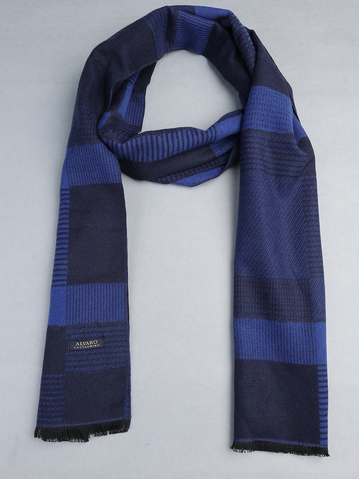 Navy Blue & Royal Blue Block Plaid Winter Muffler