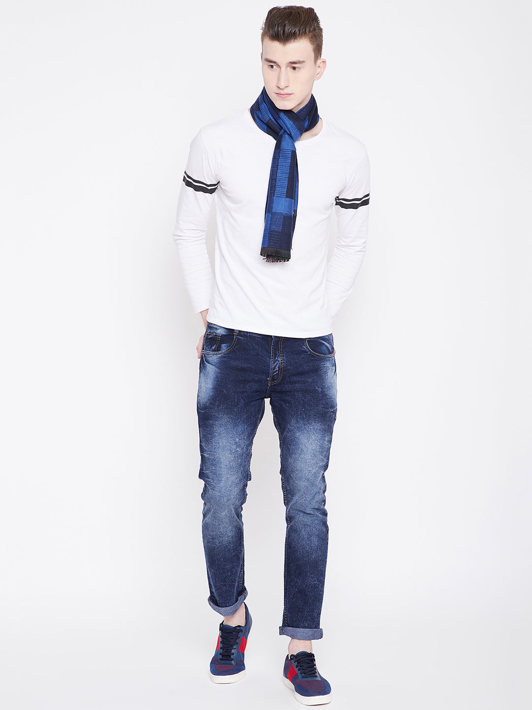 Alvaro Castagnino Men Blue Checked Muffler