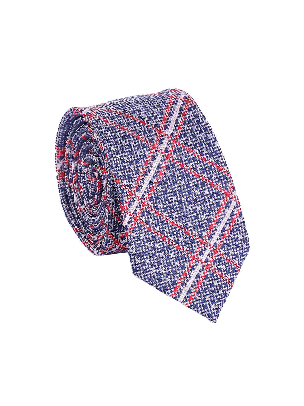 Indigo Blue and Crimson Plaid Cotton Necktie