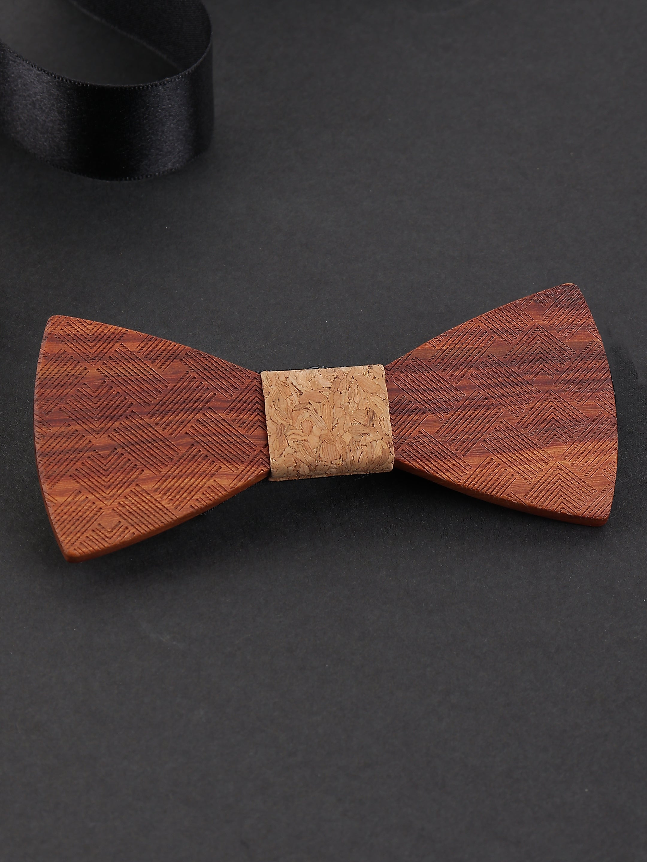 Brown Geometric Wooden Bow Tie