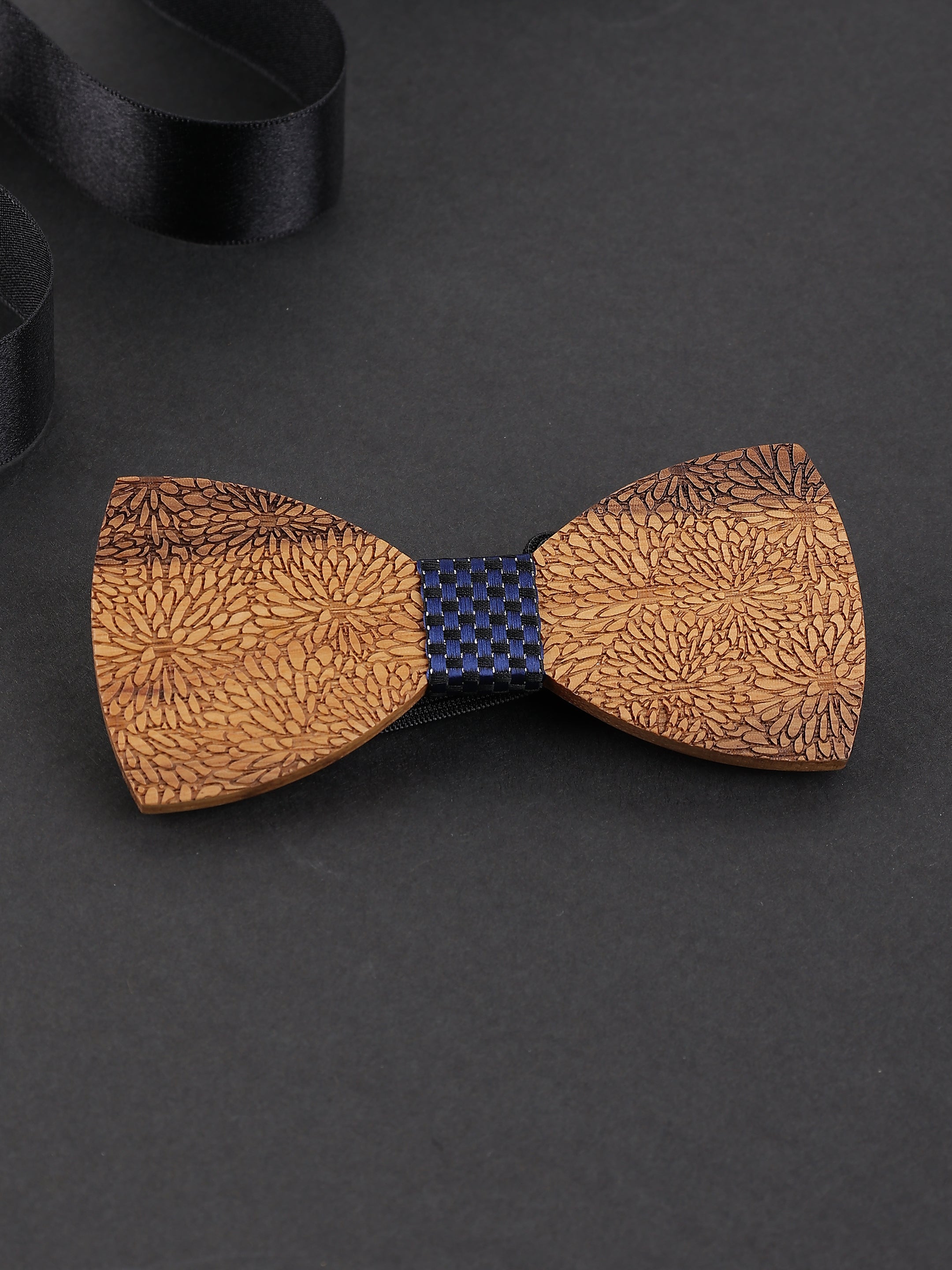 Laser Etched Floral Wooden Bow Tie