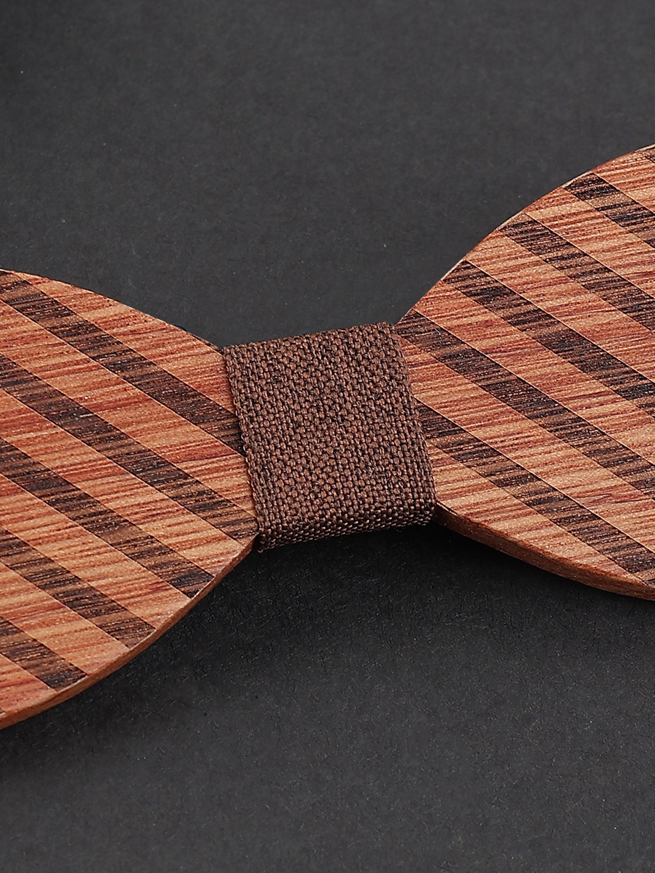 Wooden Diagonal Stripes Bow Tie