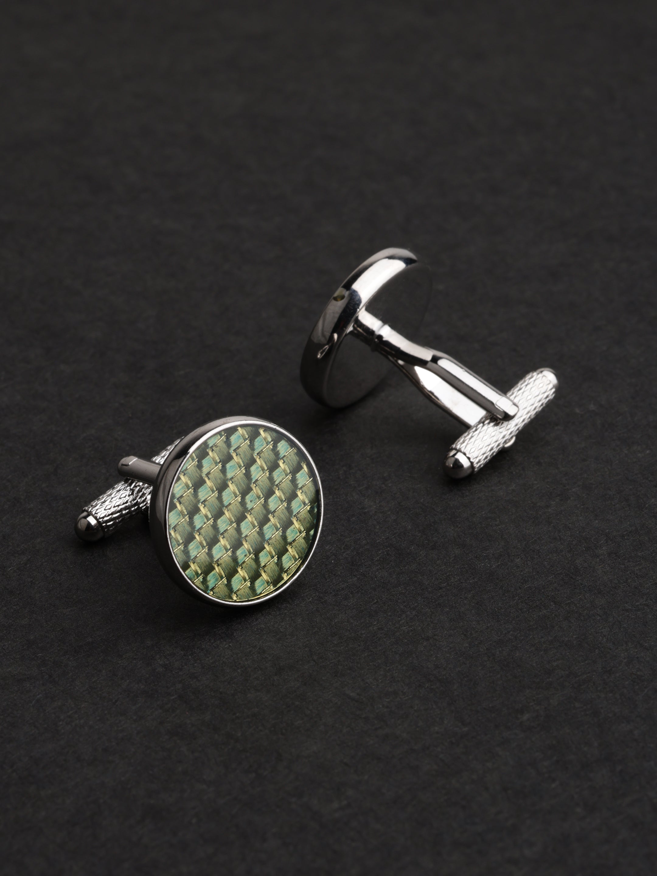 Olive Green Woven Round Cufflinks