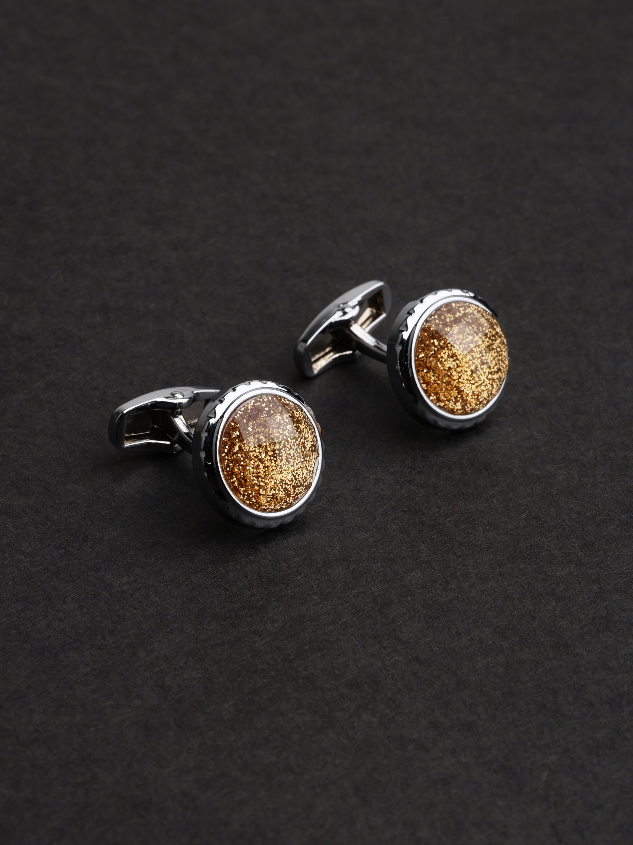 Gold Glitter Round Cufflinks