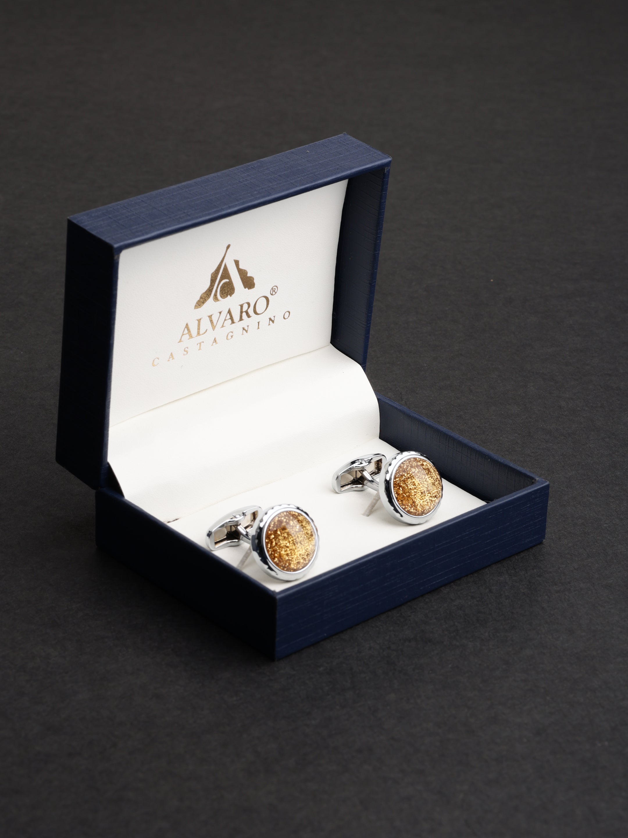 Gold Glitter Round Cufflinks