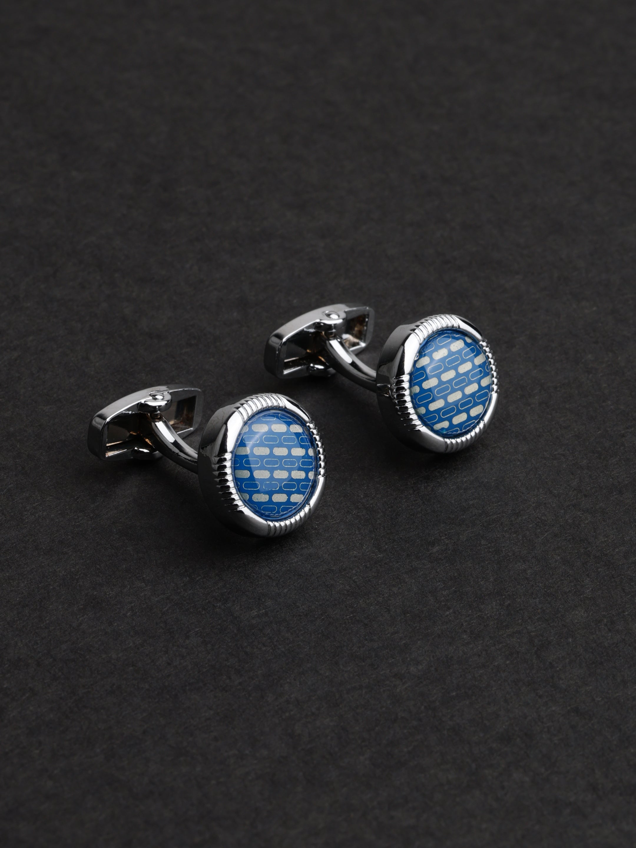 Blue Geometric Round Cufflinks