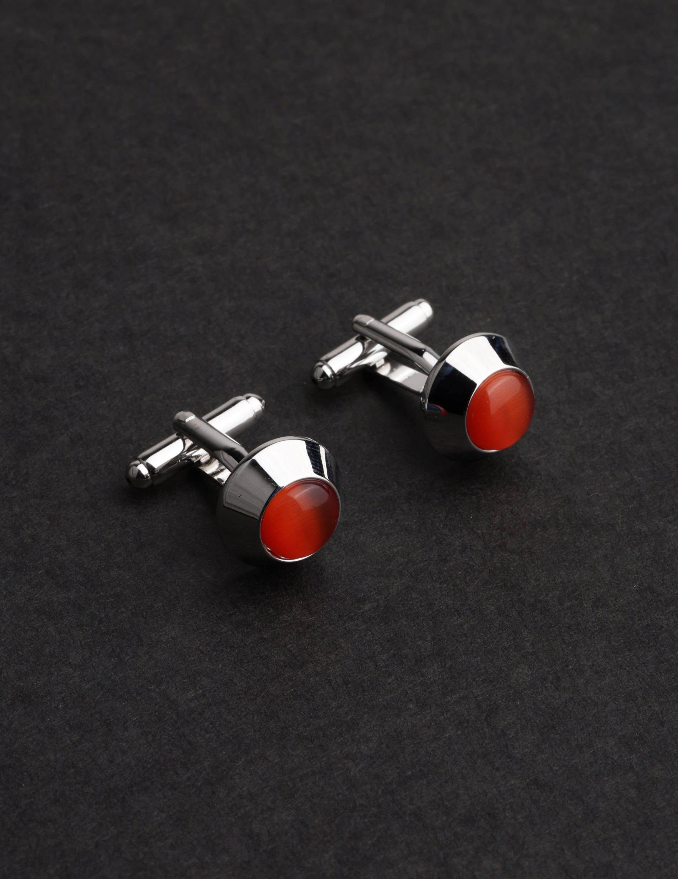 Orange Stone Inlay Round Cufflinks
