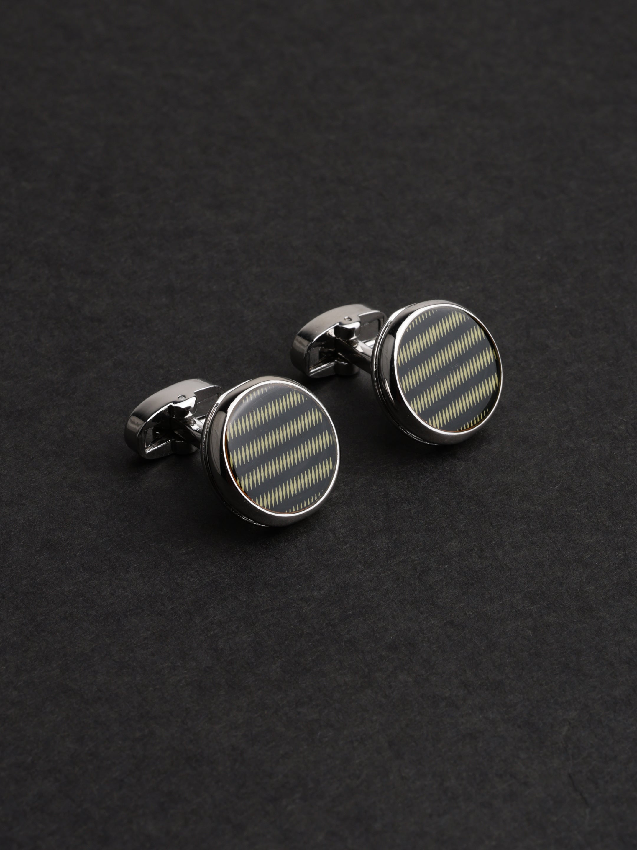 Black Geometric Round Cufflinks