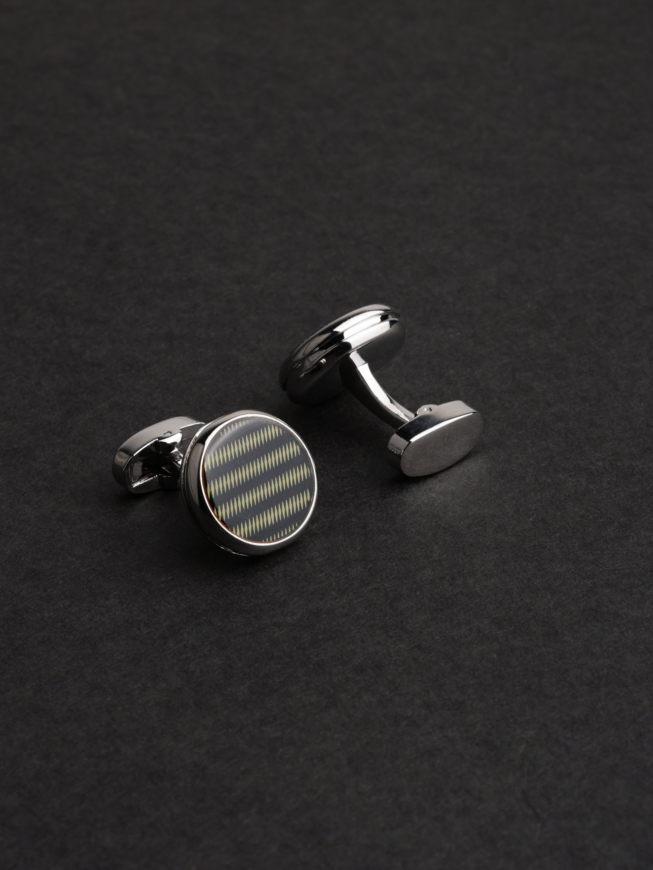 Black Geometric Round Cufflinks