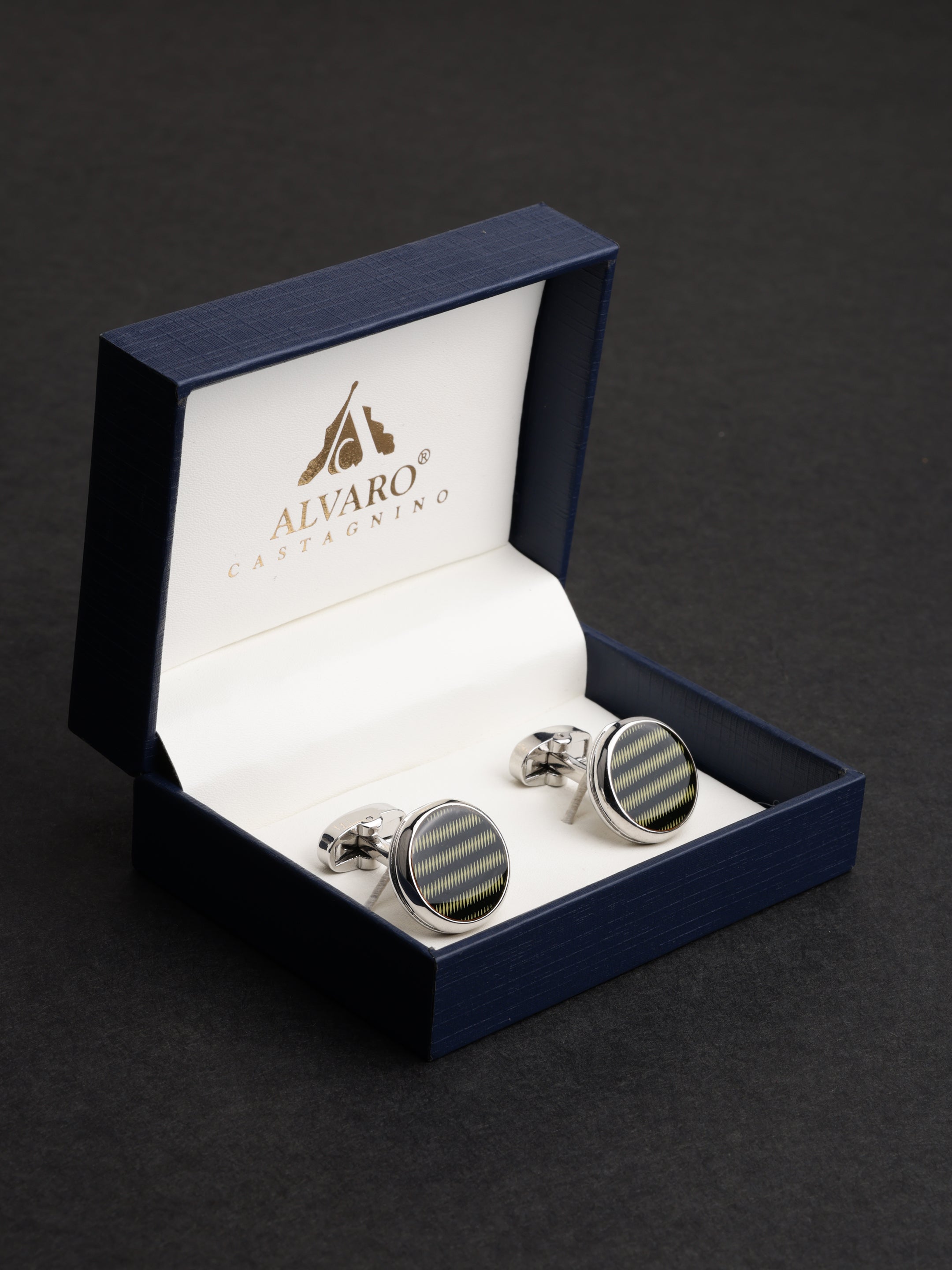 Black Geometric Round Cufflinks
