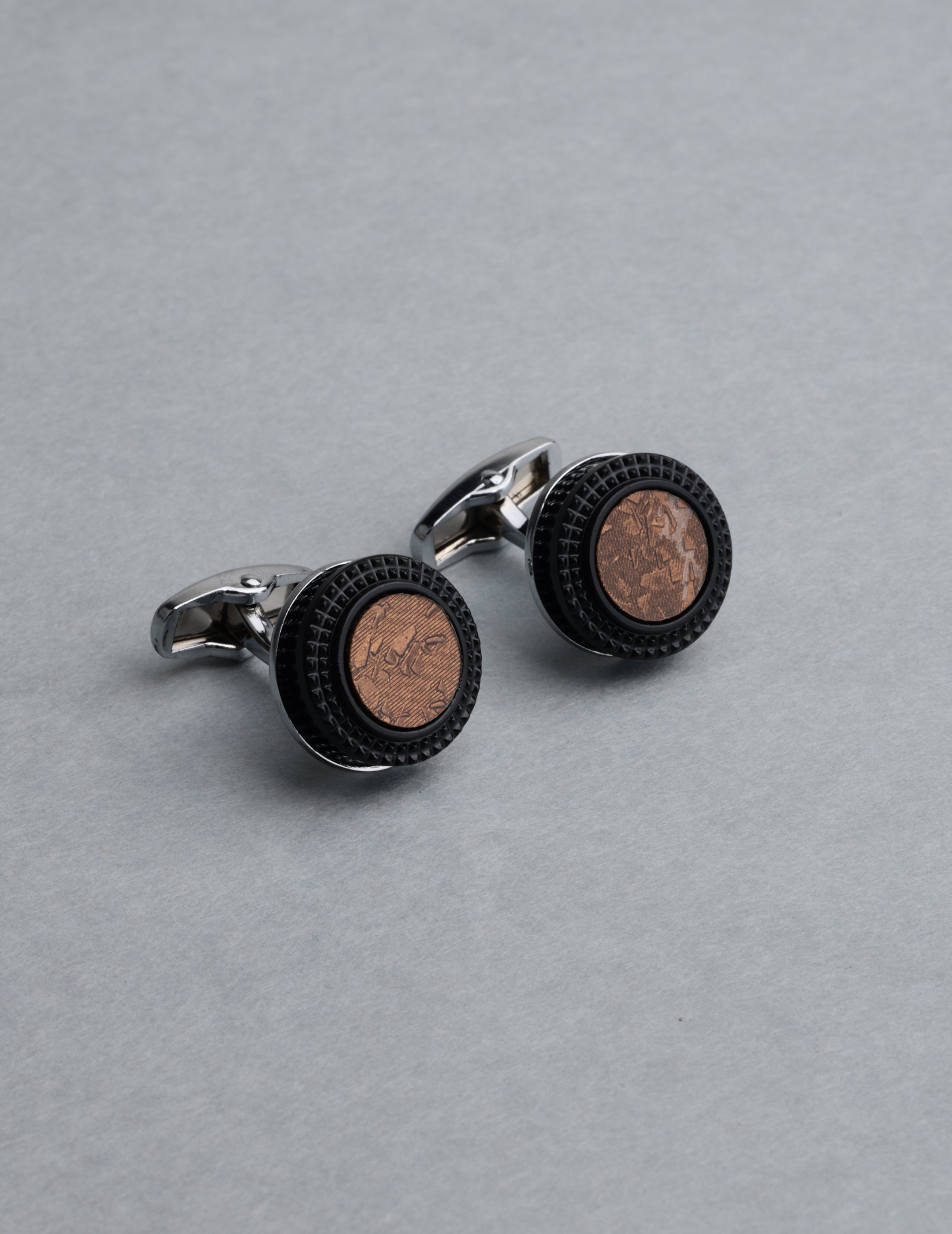 Brown Abstract Round Cufflinks
