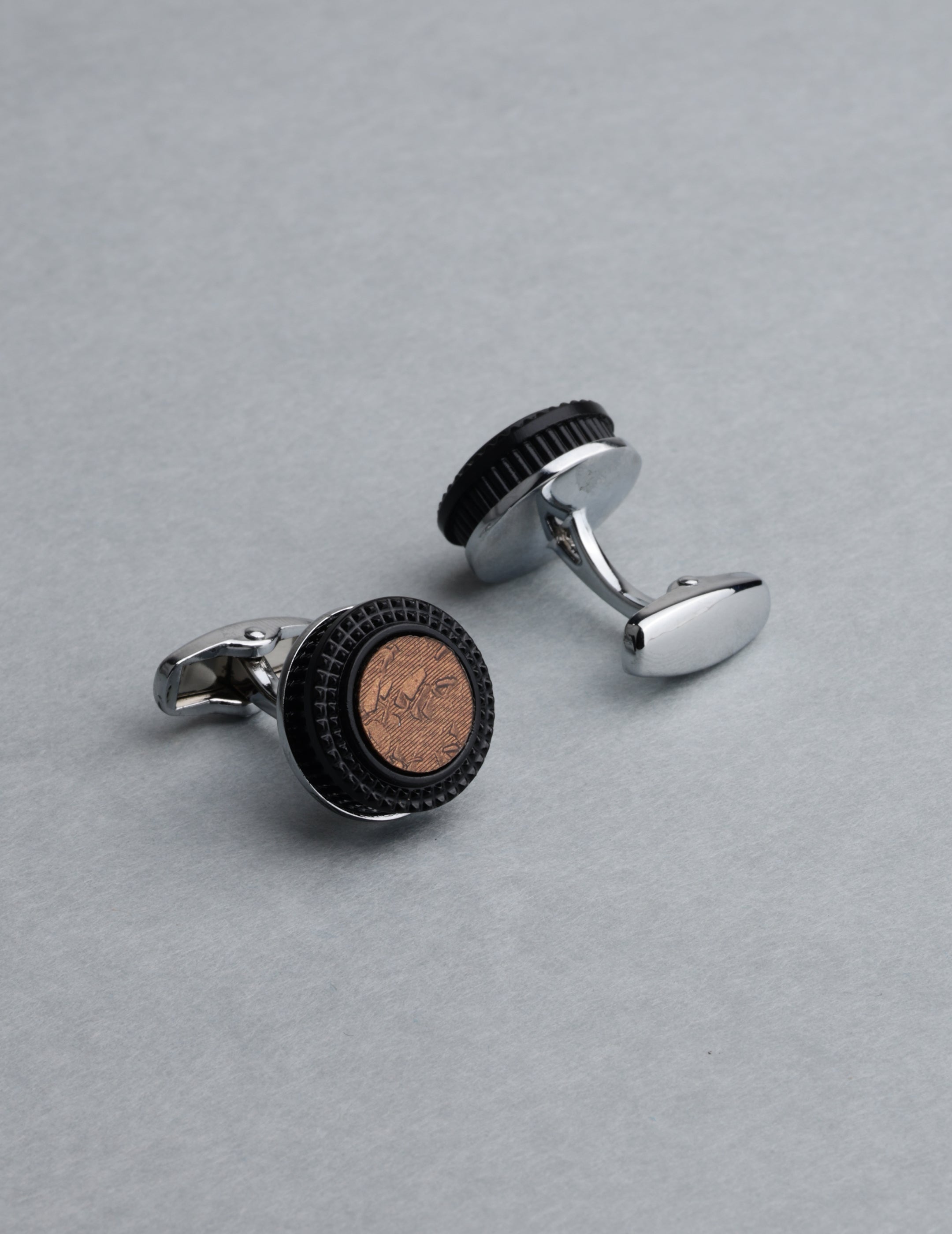 Brown Abstract Round Cufflinks