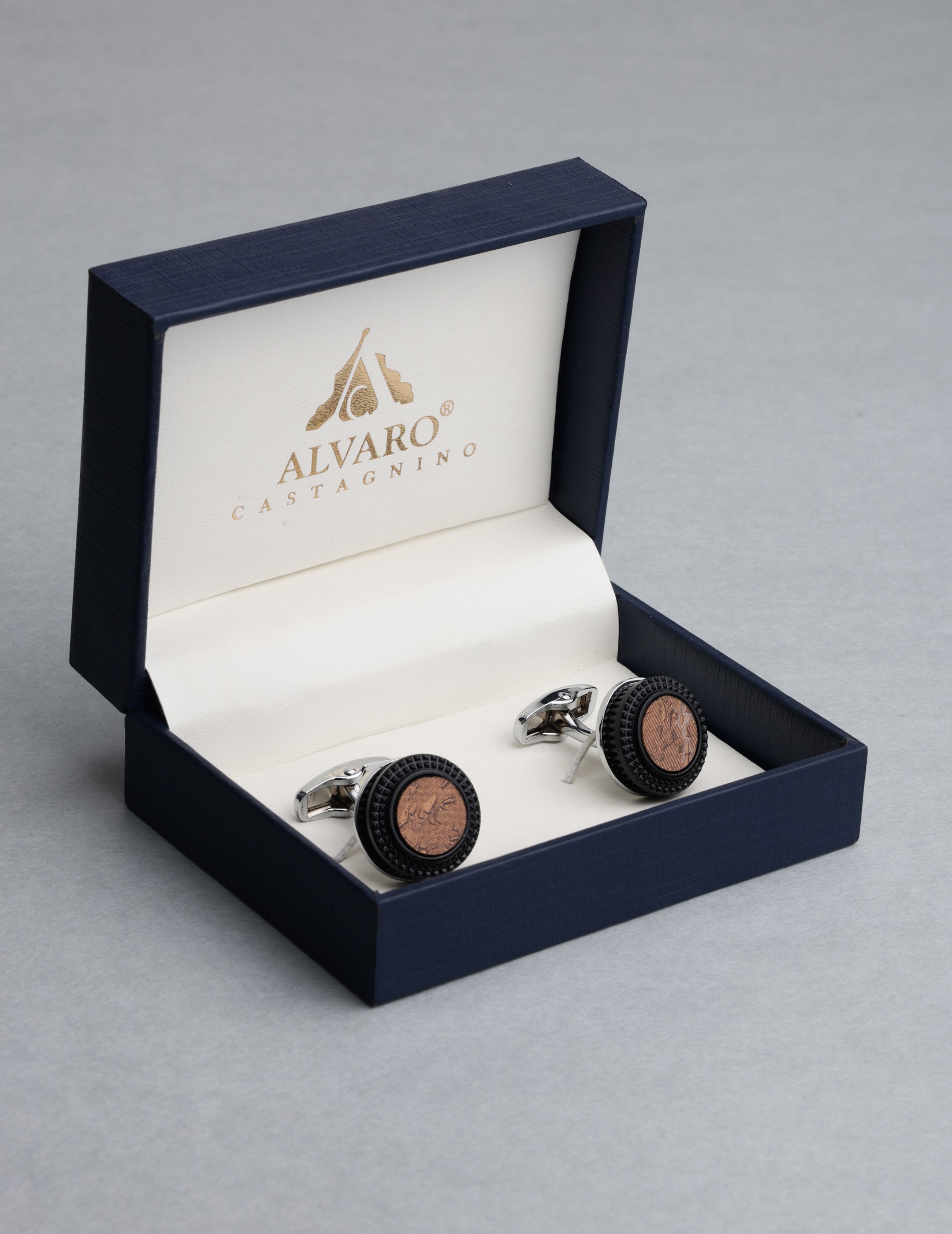 Brown Abstract Round Cufflinks