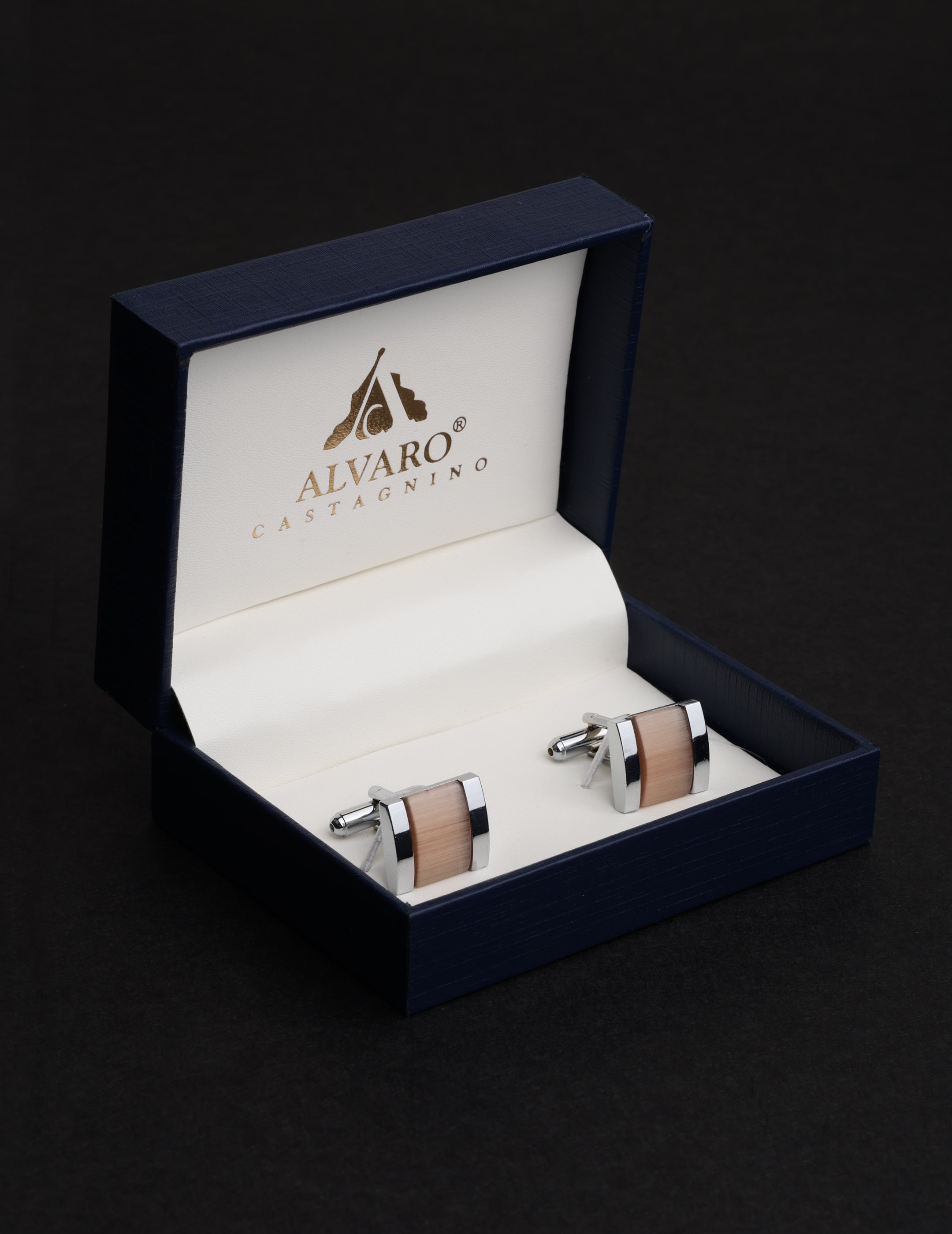Peach Stone Inlay Square Cufflinks