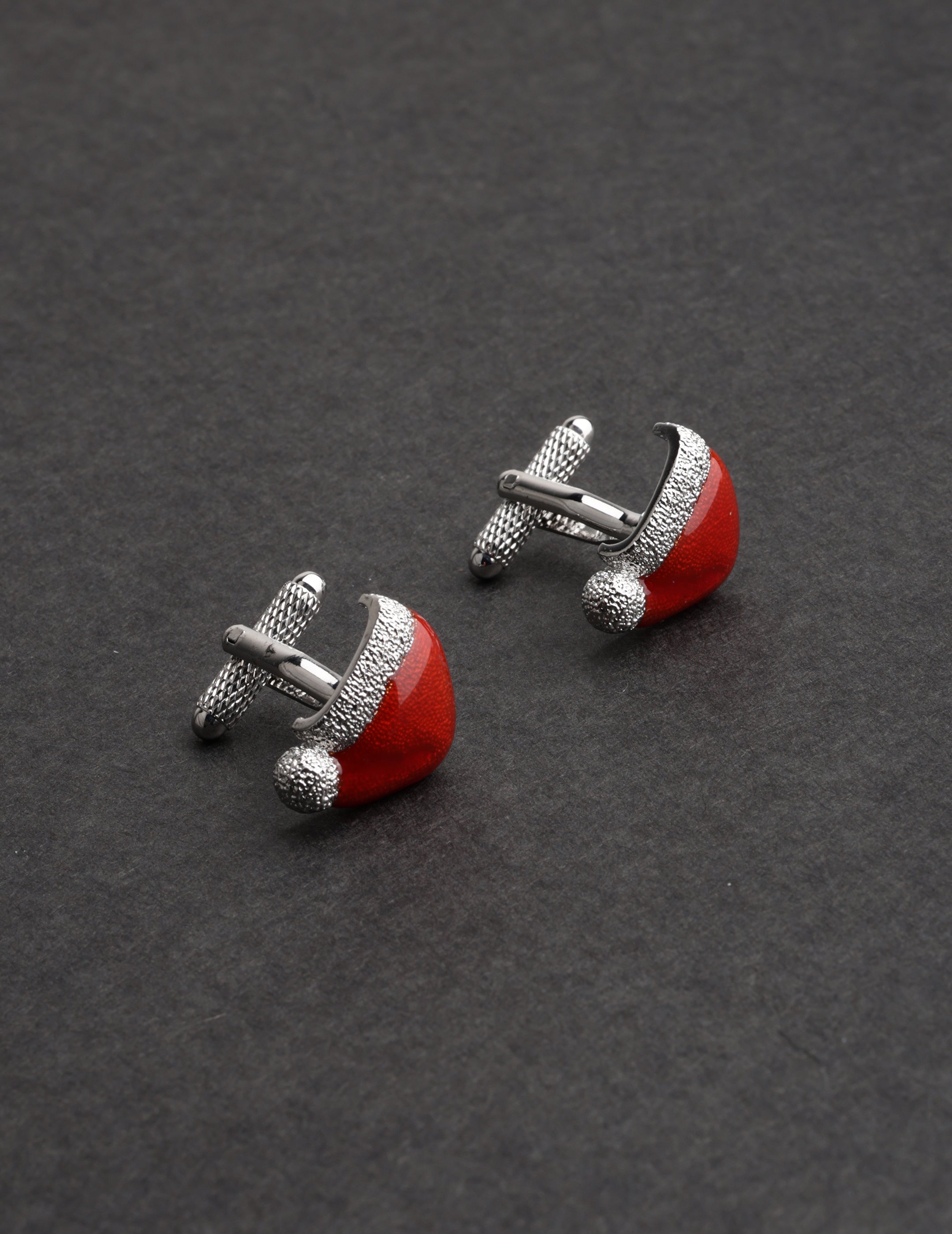 Christmas Hat Red & Silver Cufflink