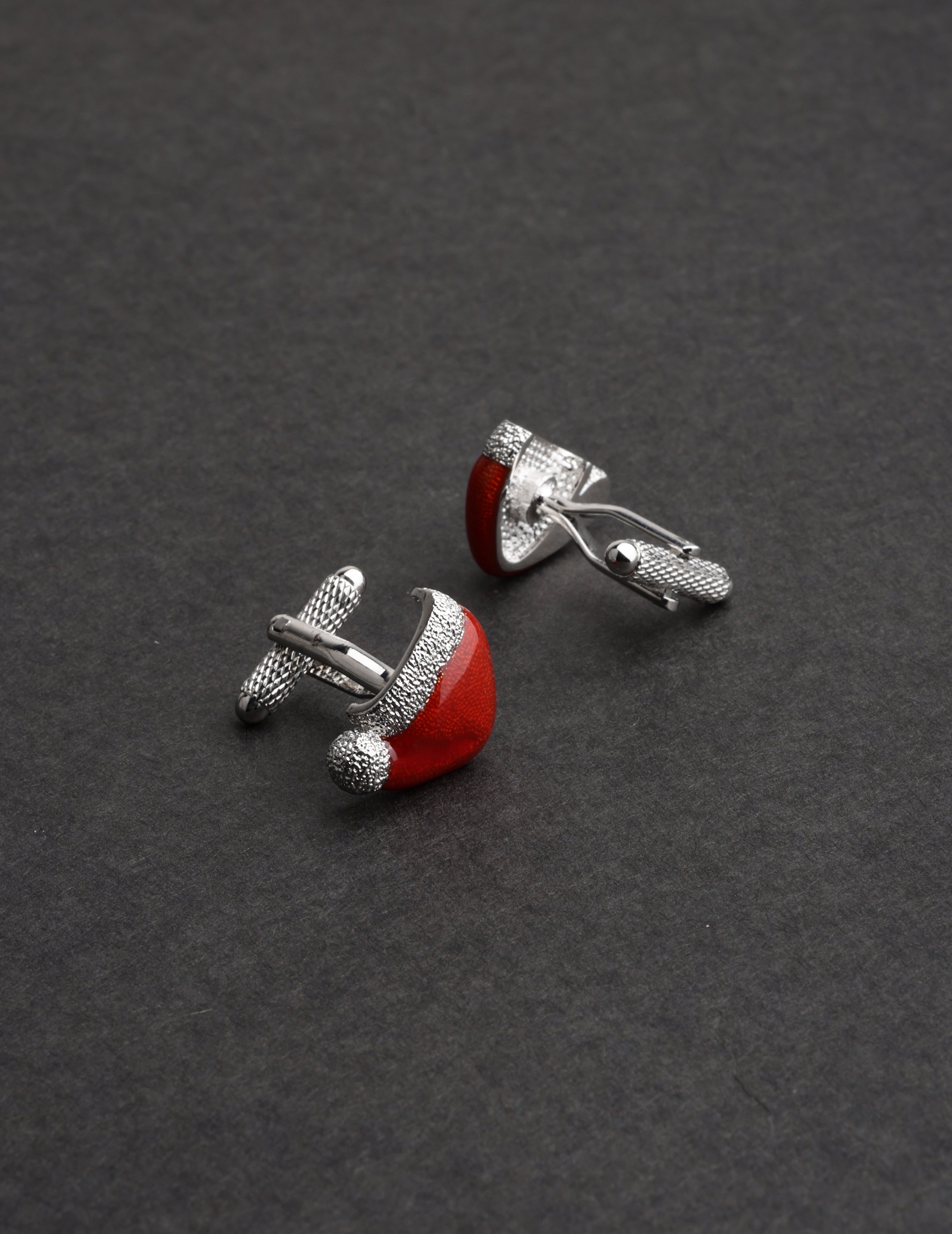 Christmas Hat Red & Silver Cufflink