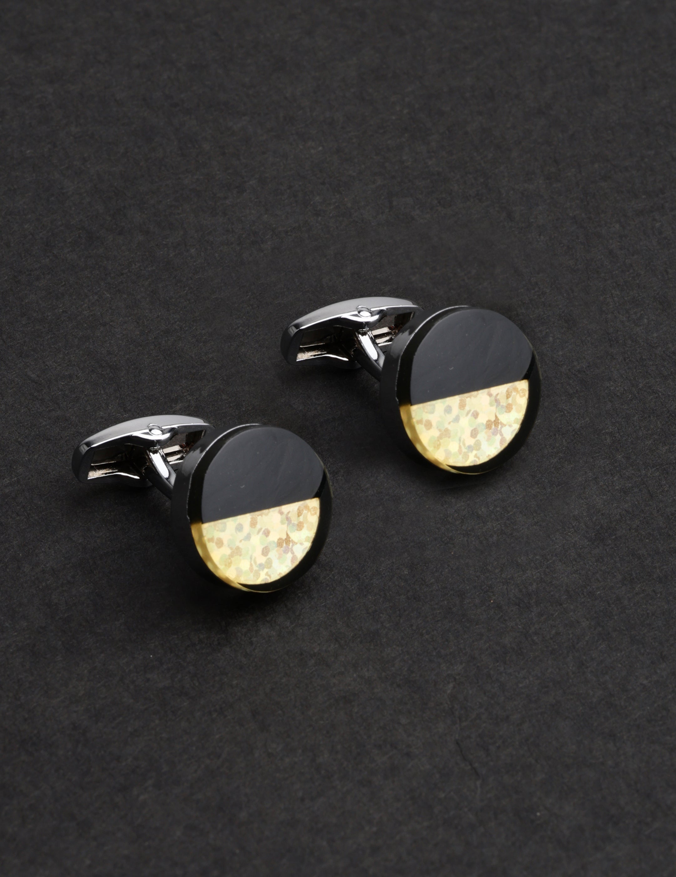 Black and Gold Half-Moon Cufflinks