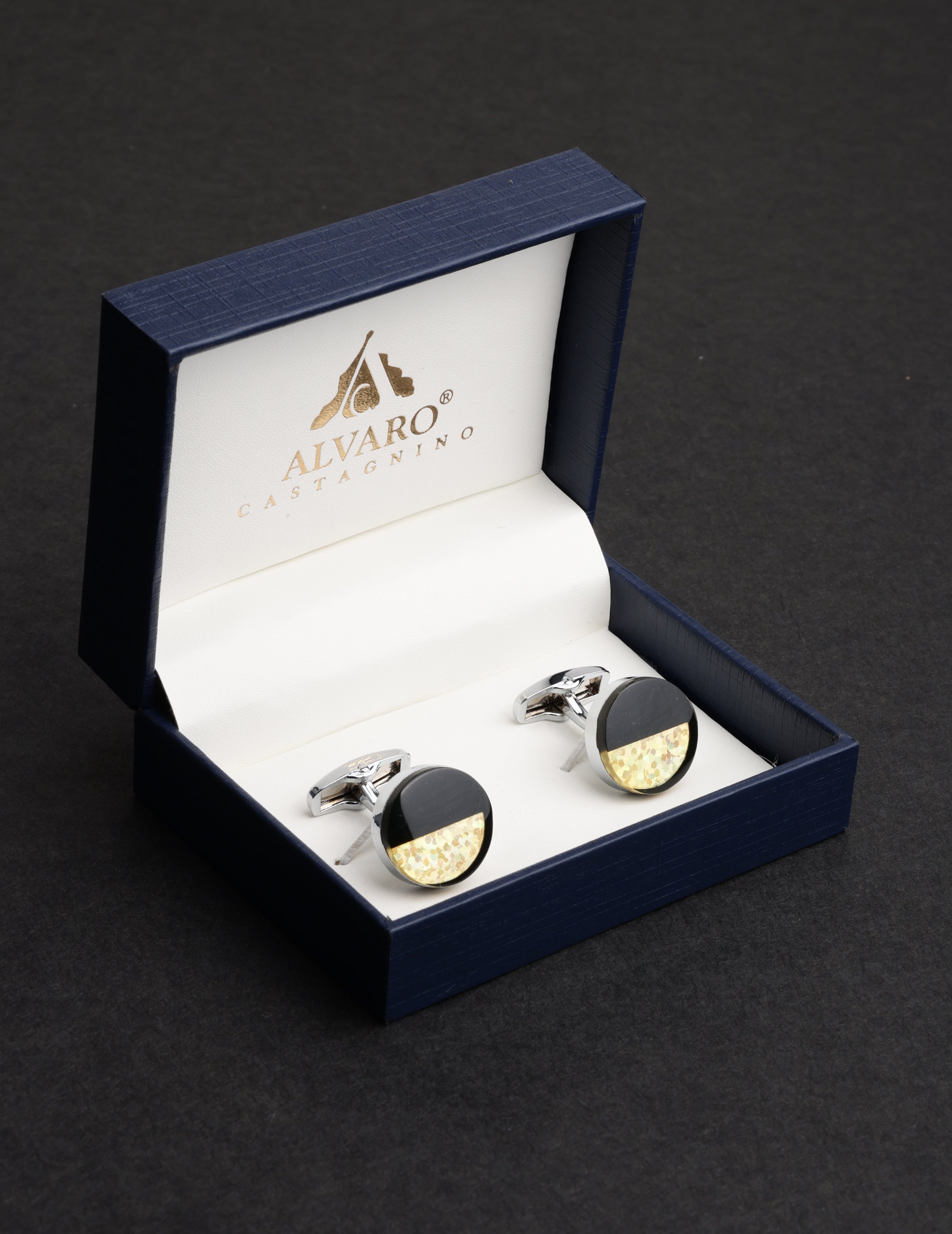 Black and Gold Half-Moon Cufflinks
