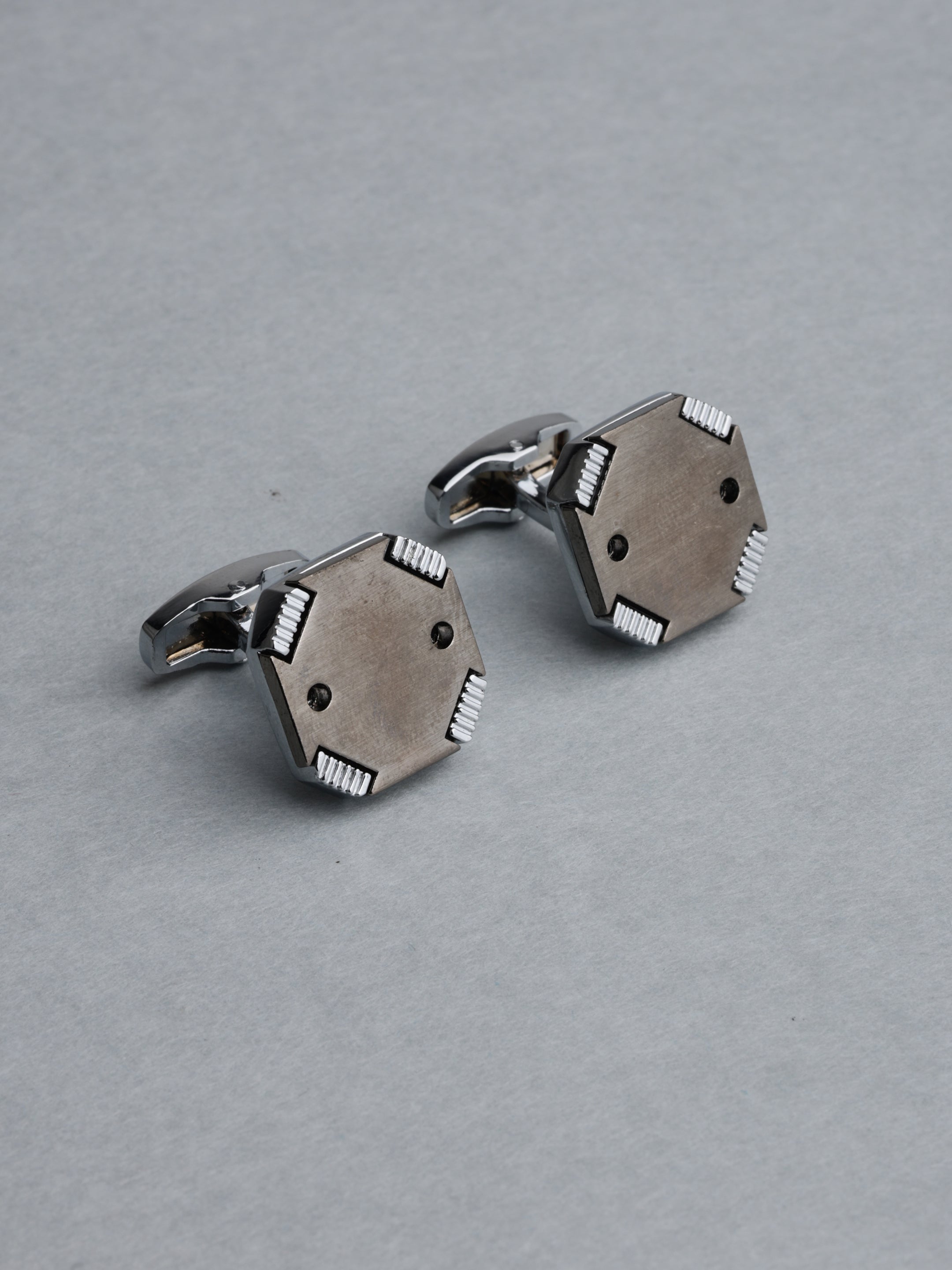 Brushed Industrial Hexagonal Cufflinks