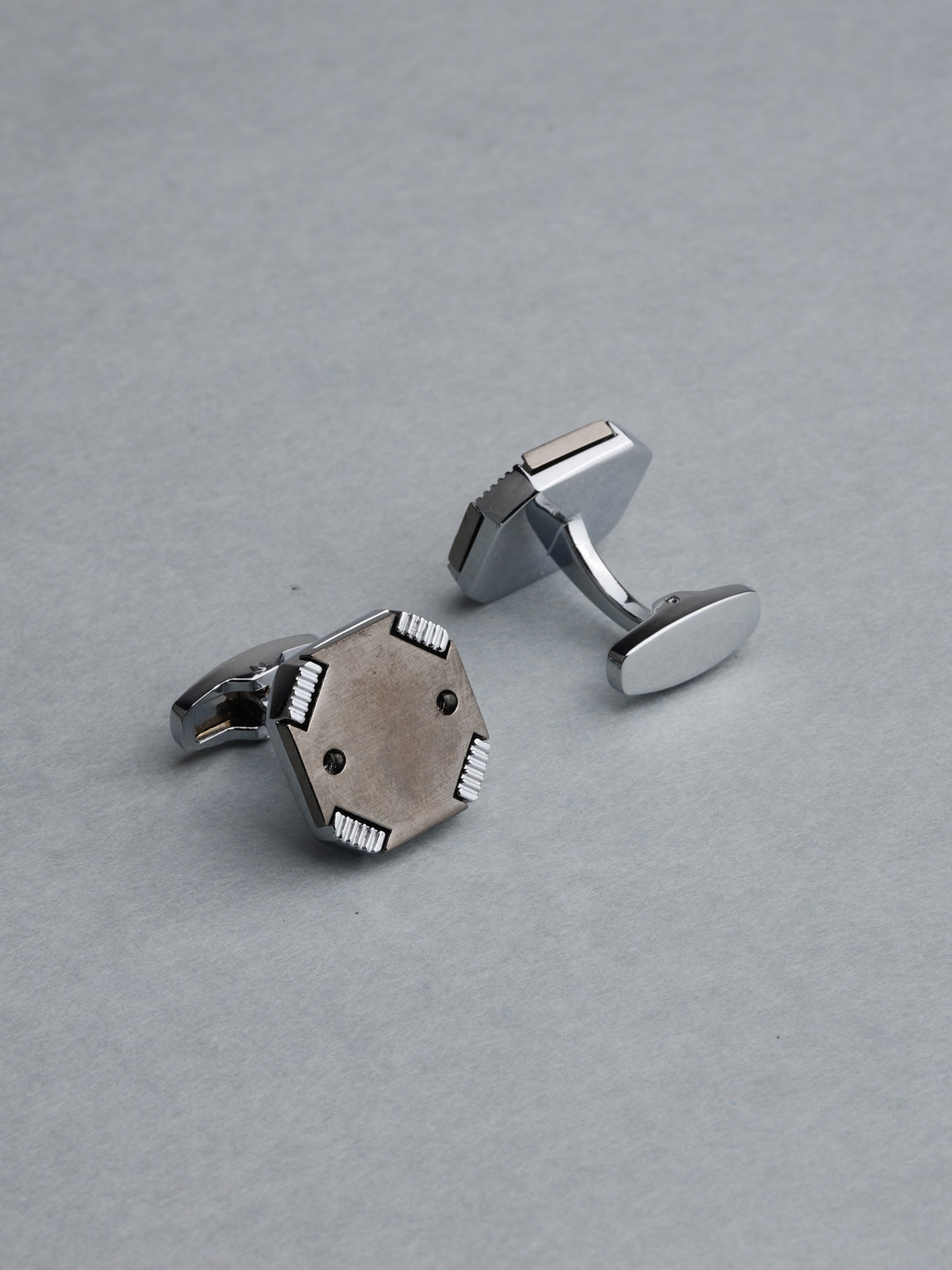 Brushed Industrial Hexagonal Cufflinks