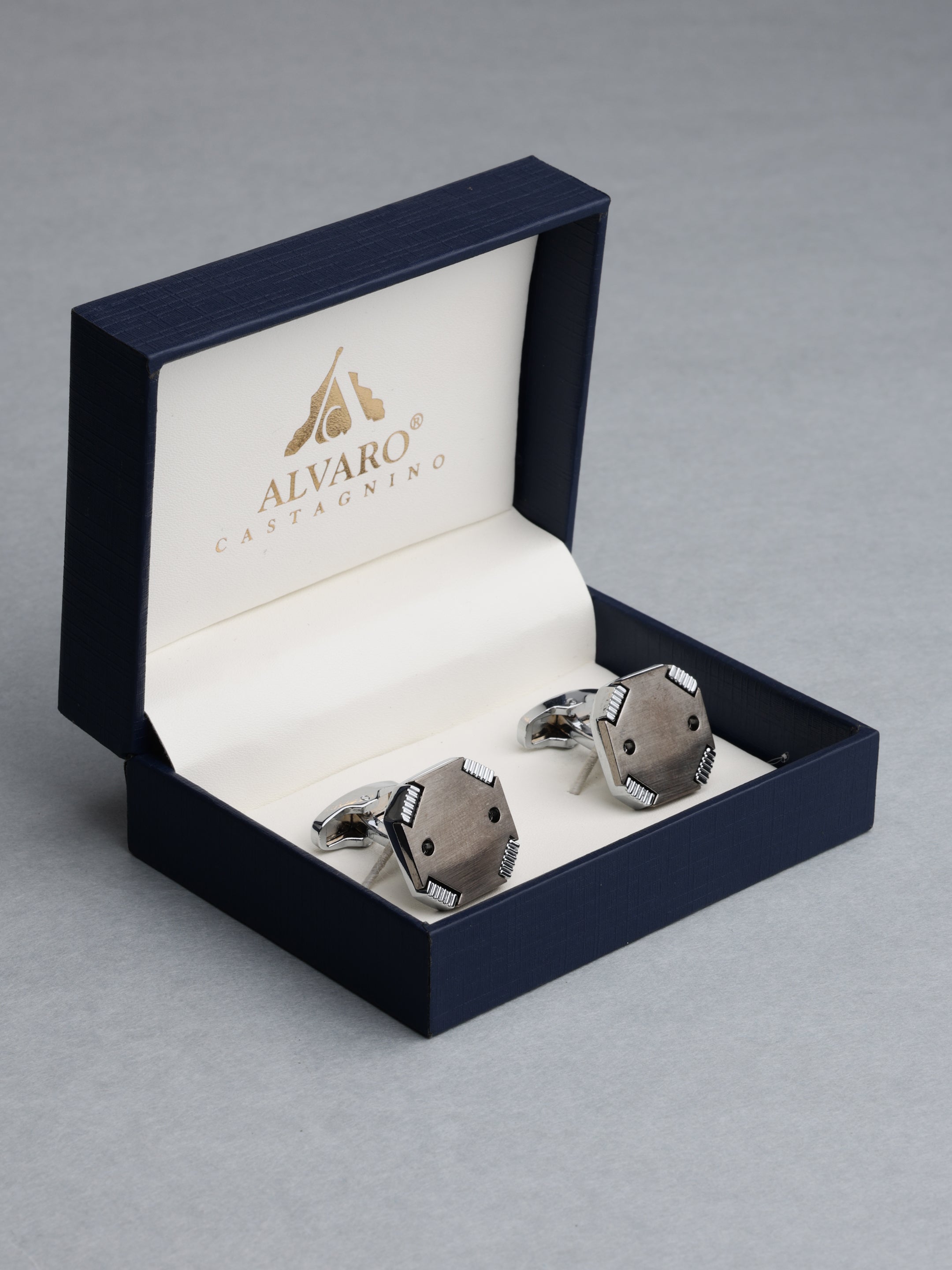 Brushed Industrial Hexagonal Cufflinks