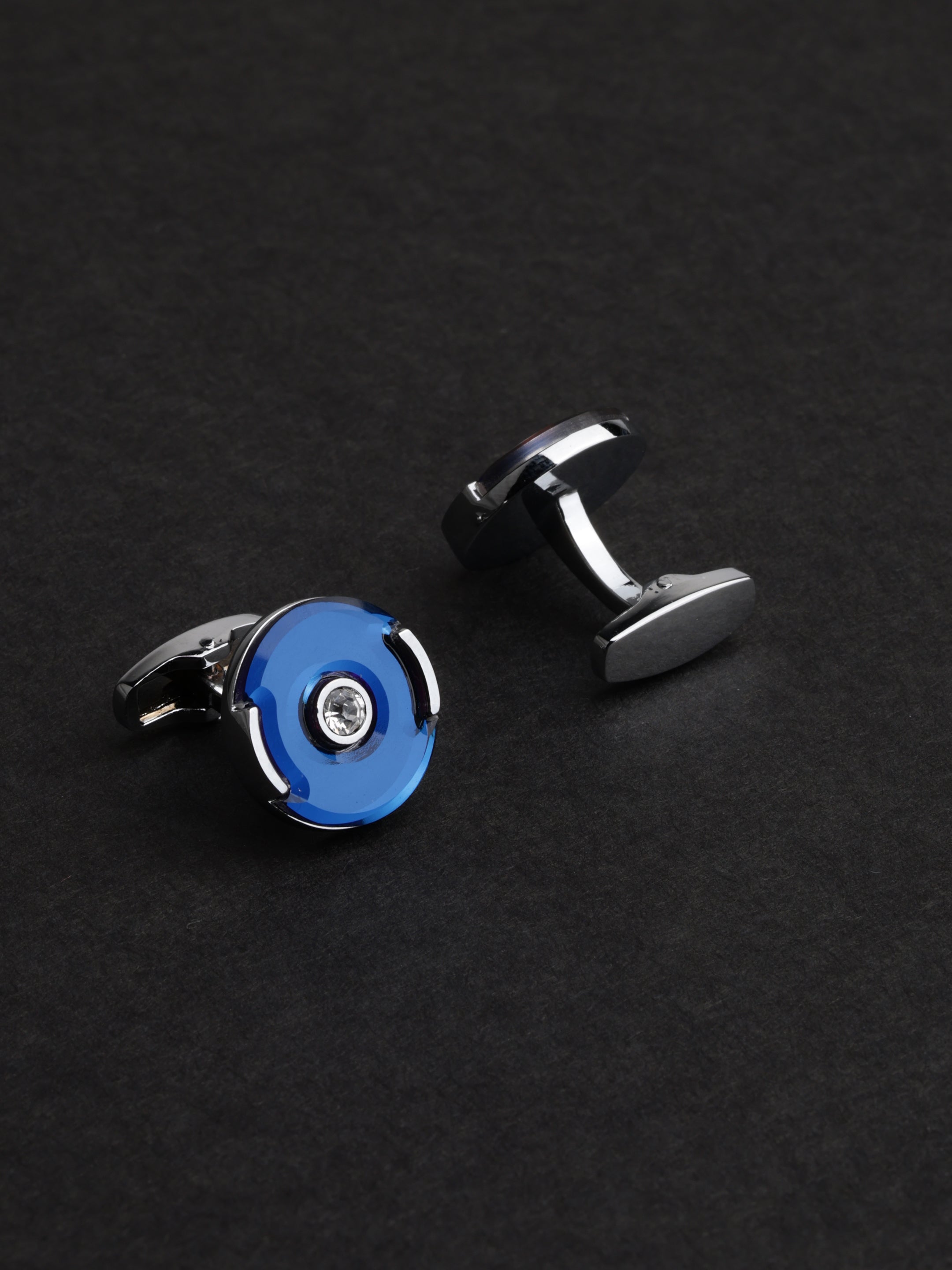 Blue Minimalist Crystal Round Cufflinks