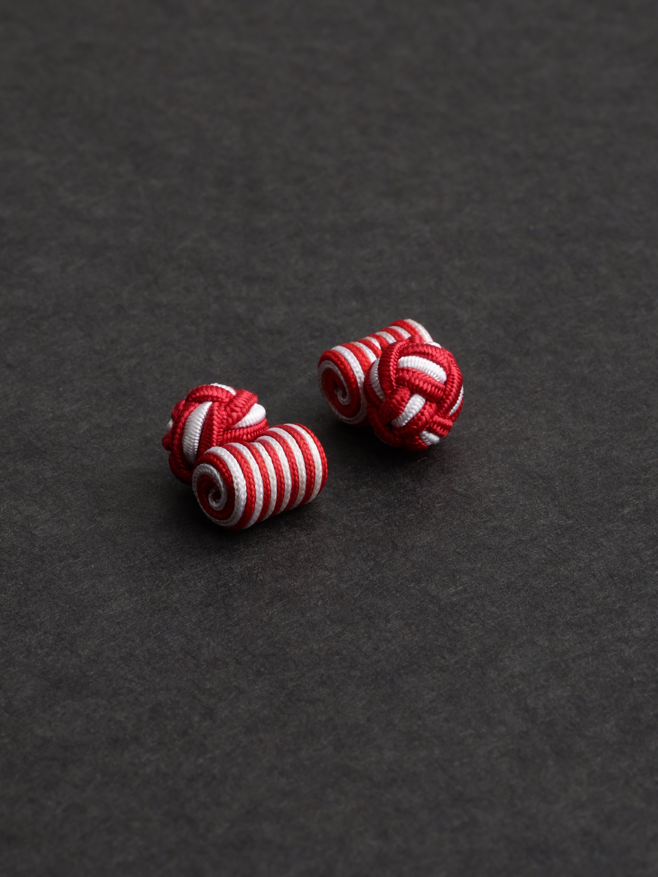 Red and White Striped Silk Knot Cufflinks