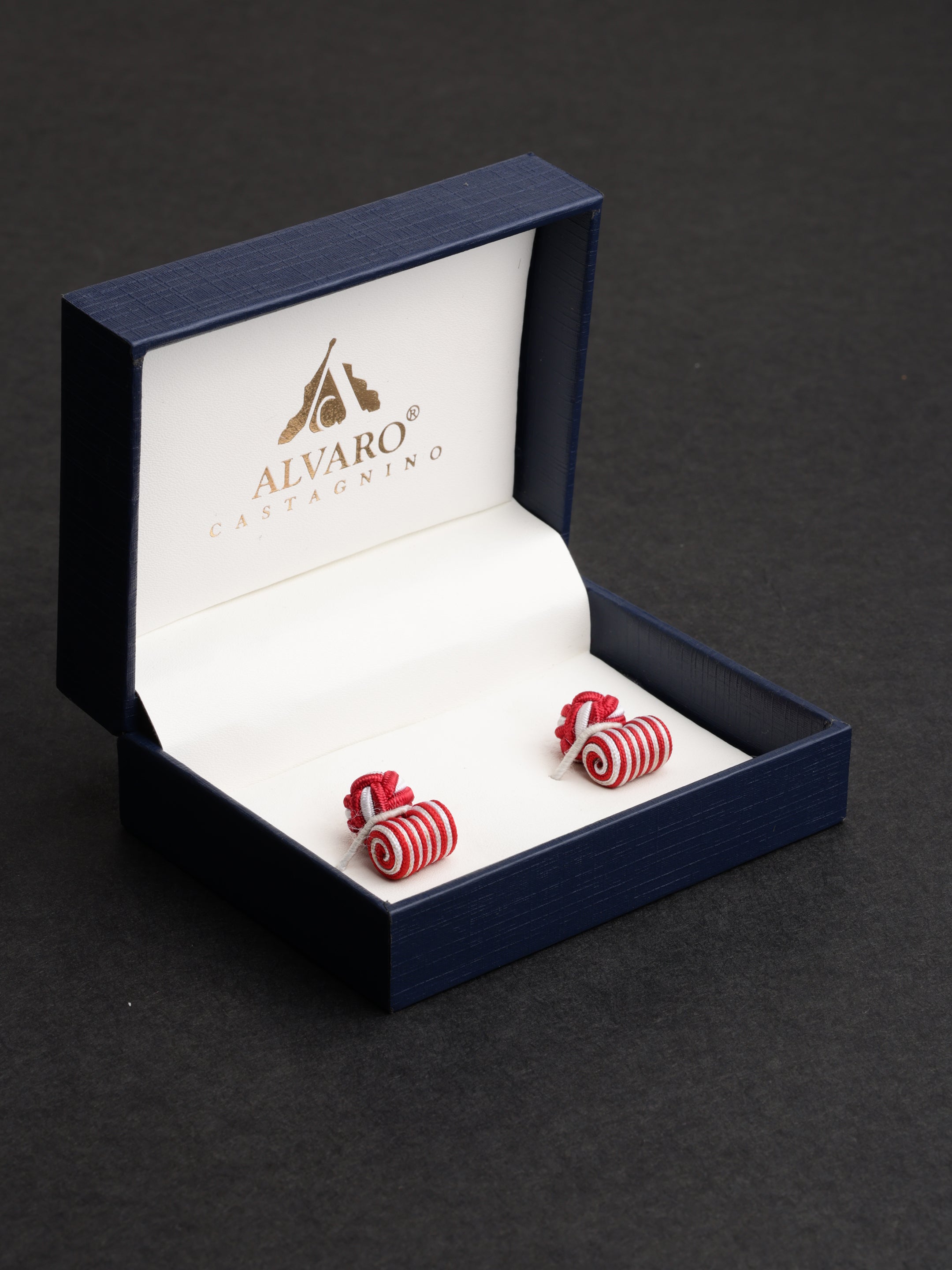 Red and White Striped Silk Knot Cufflinks