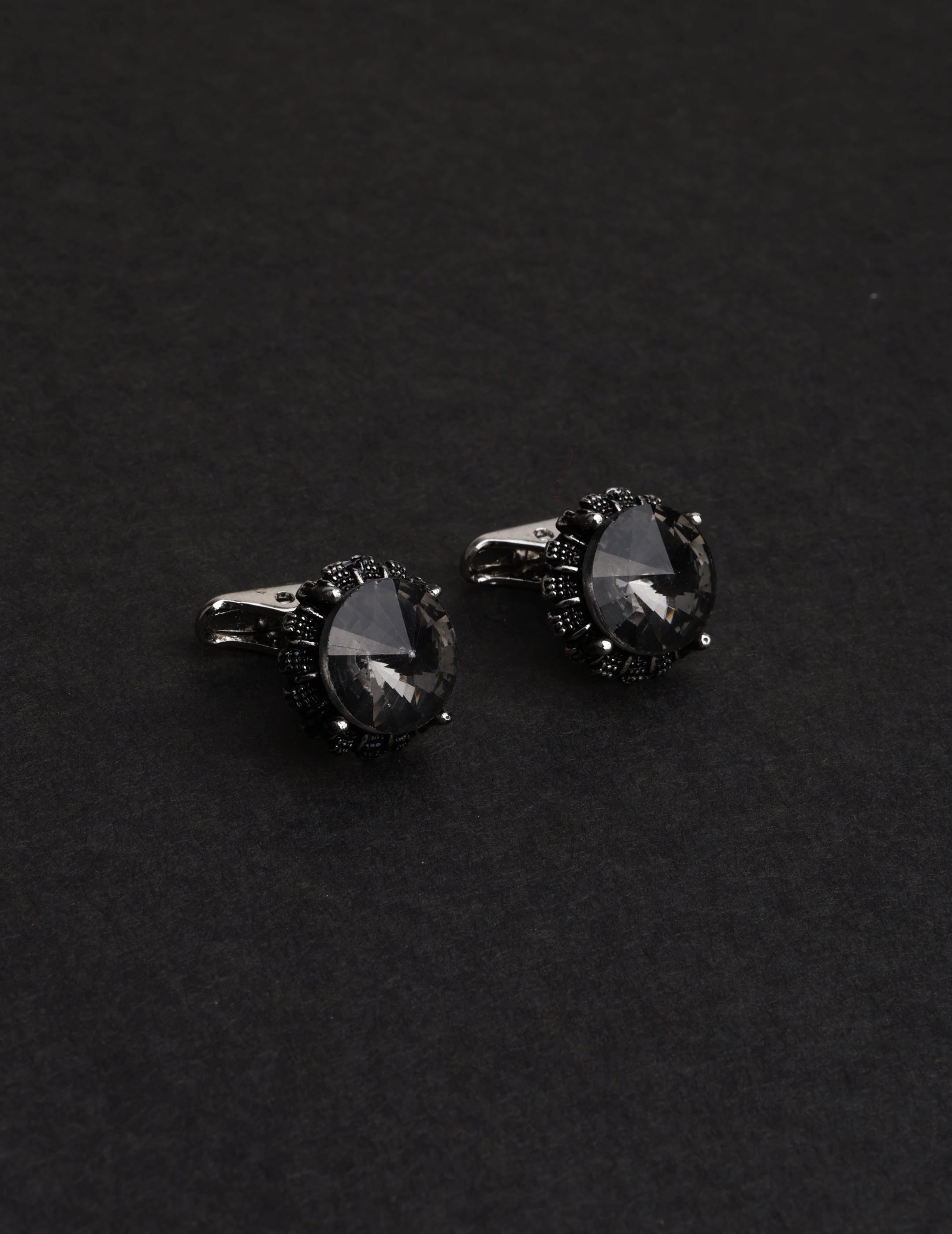 Vintage Round Charcoal Crystal Cufflinks