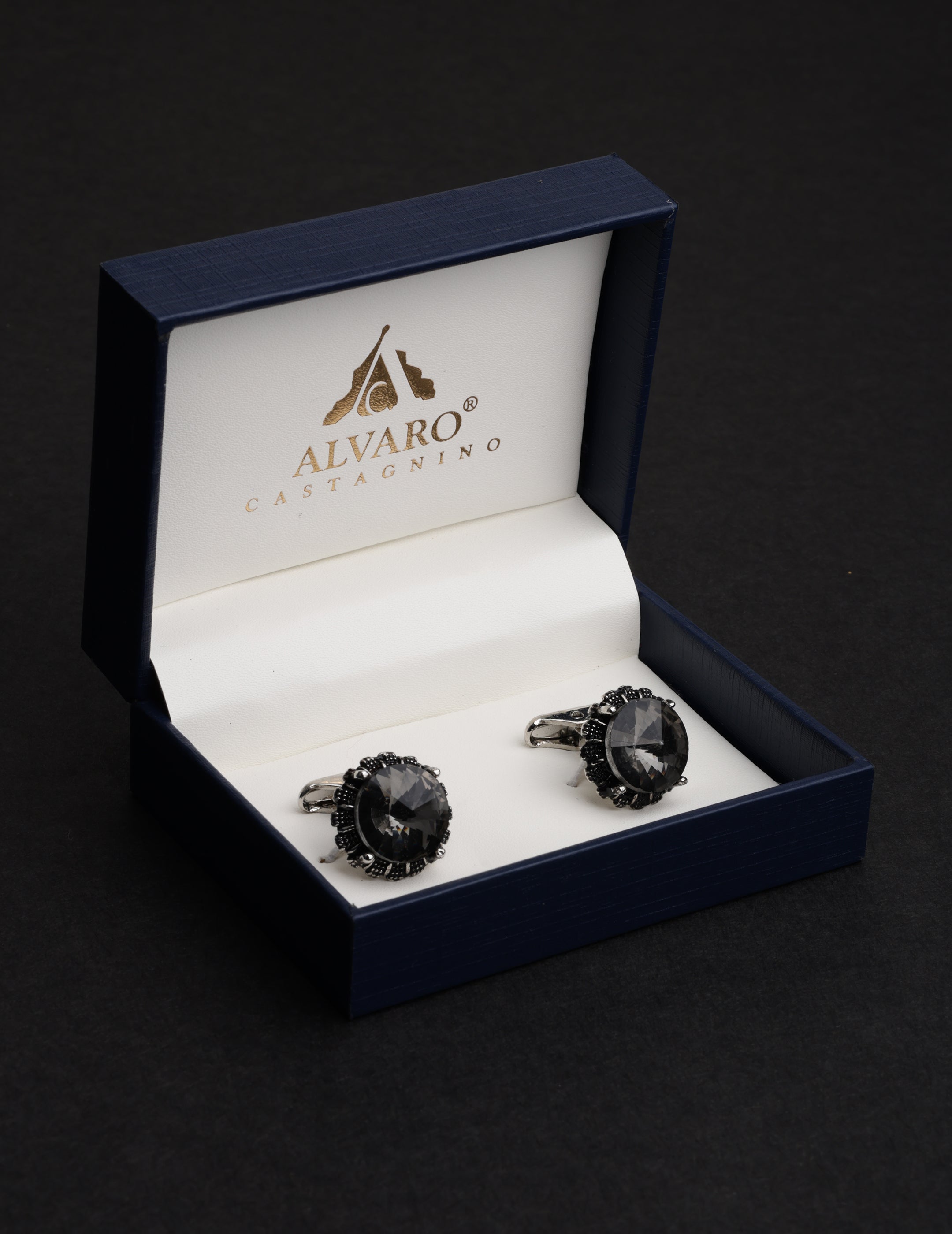 Vintage Round Charcoal Crystal Cufflinks