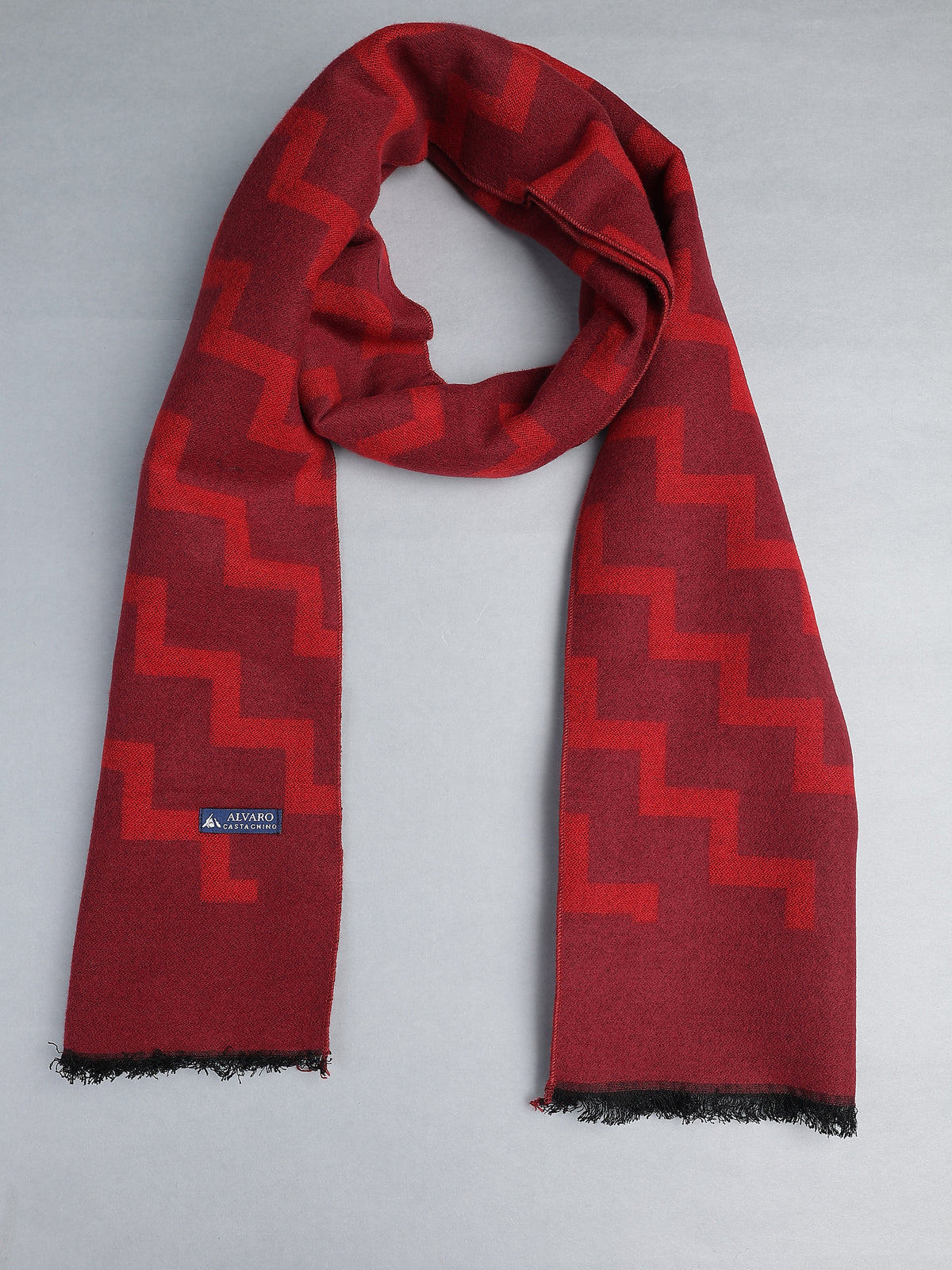 Crimson Red Geometric Chevron Zig-Zag Winter Muffler