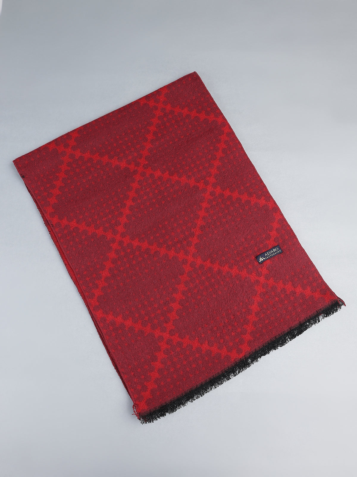 Crimson Red & Burgundy Geometric Micro-Pattern Winter Muffler
