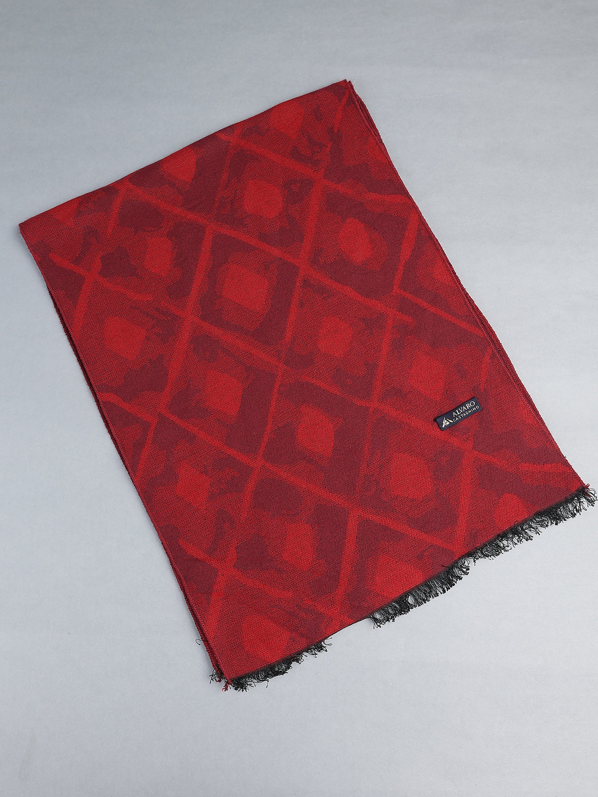 Crimson Red & Burgundy Abstract Geometric Diamond Winter Muffler