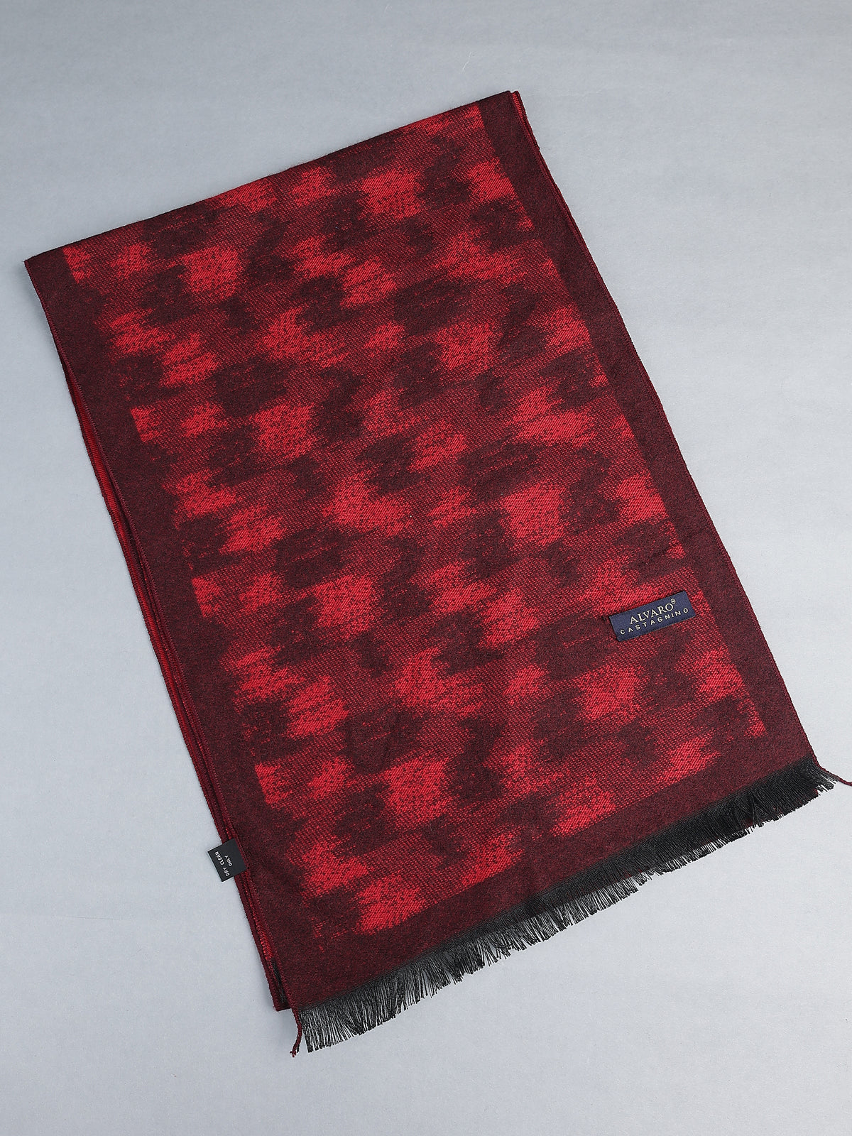 Crimson & Burgundy Textured Houndstooth Winter Muffler