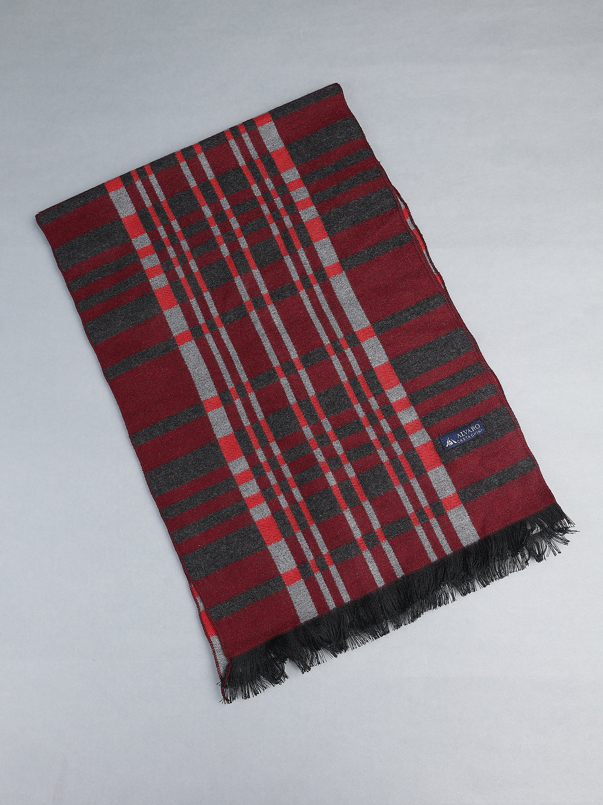 Crimson Red & Charcoal Tartan Plaid Winter Muffler