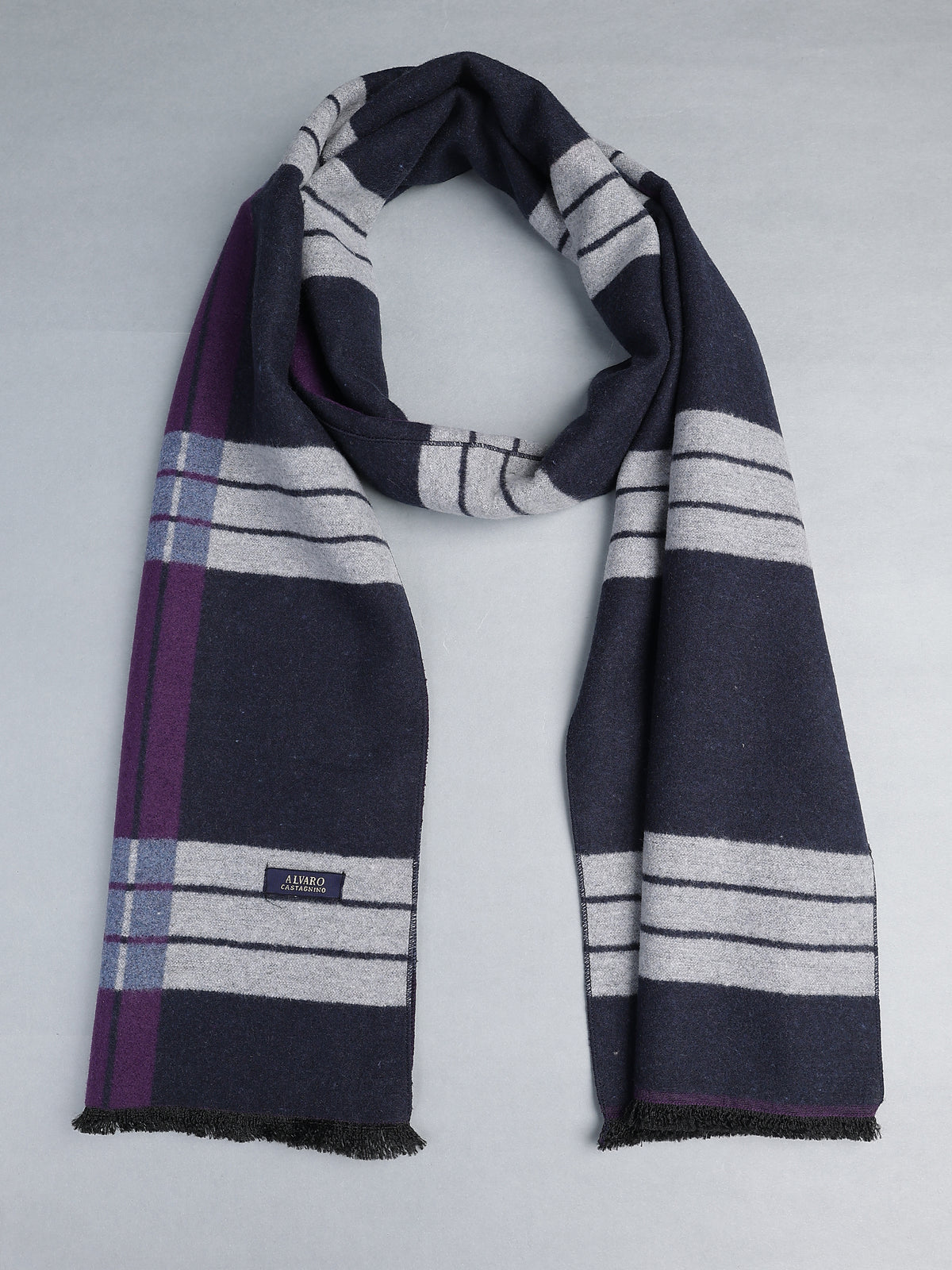 Deep Purple & Navy Windowpane Plaid Winter Muffler