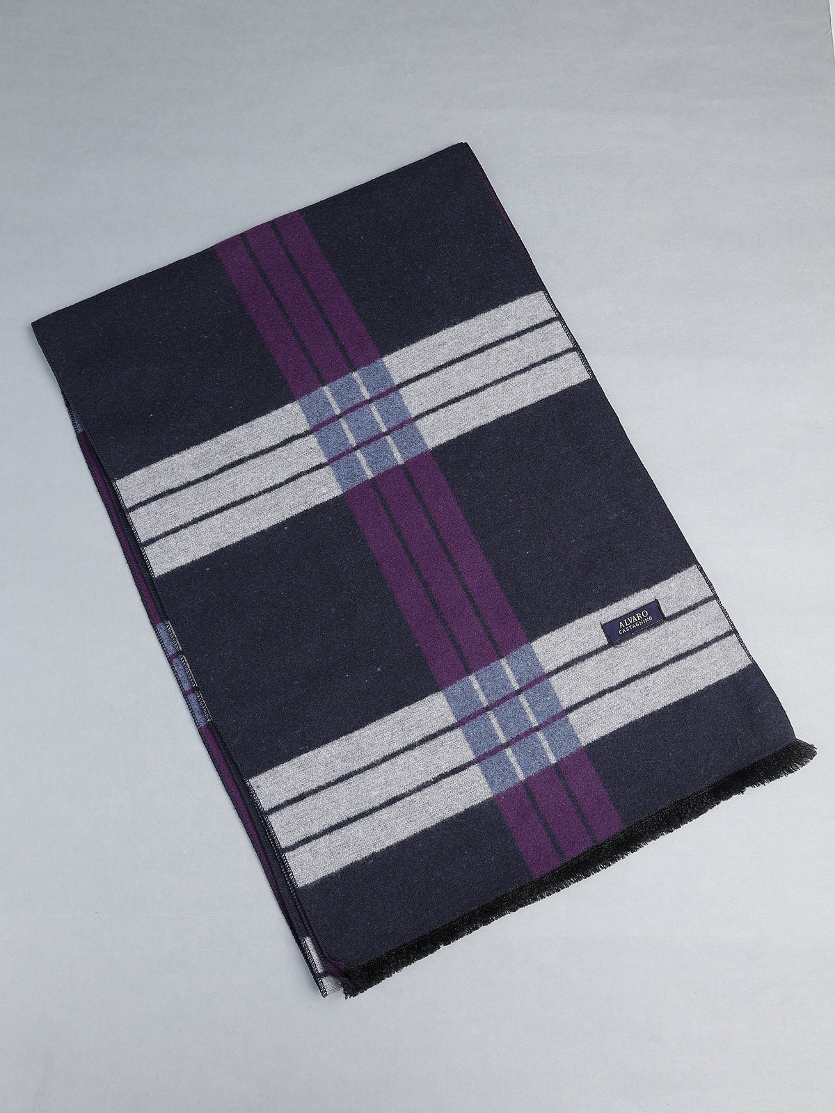 Deep Purple & Navy Windowpane Plaid Winter Muffler
