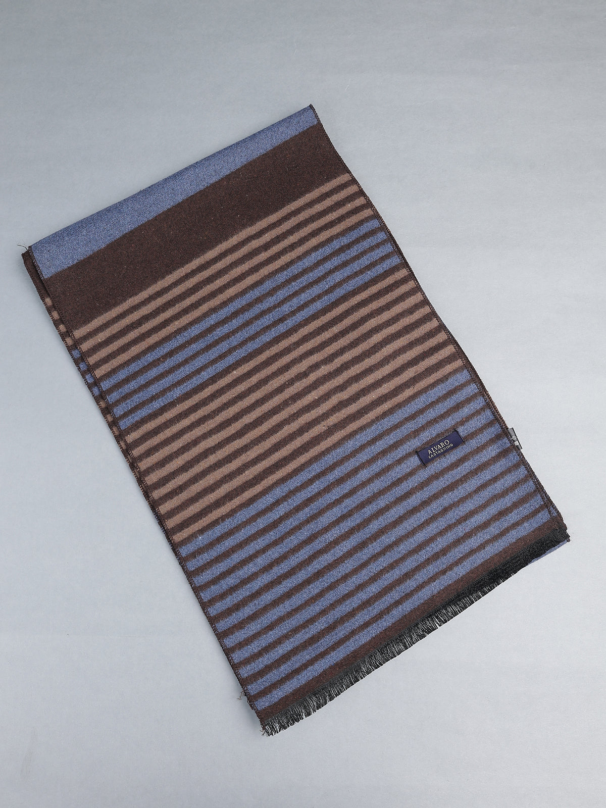 Brown & Slate Blue Block Striped Winter Muffler