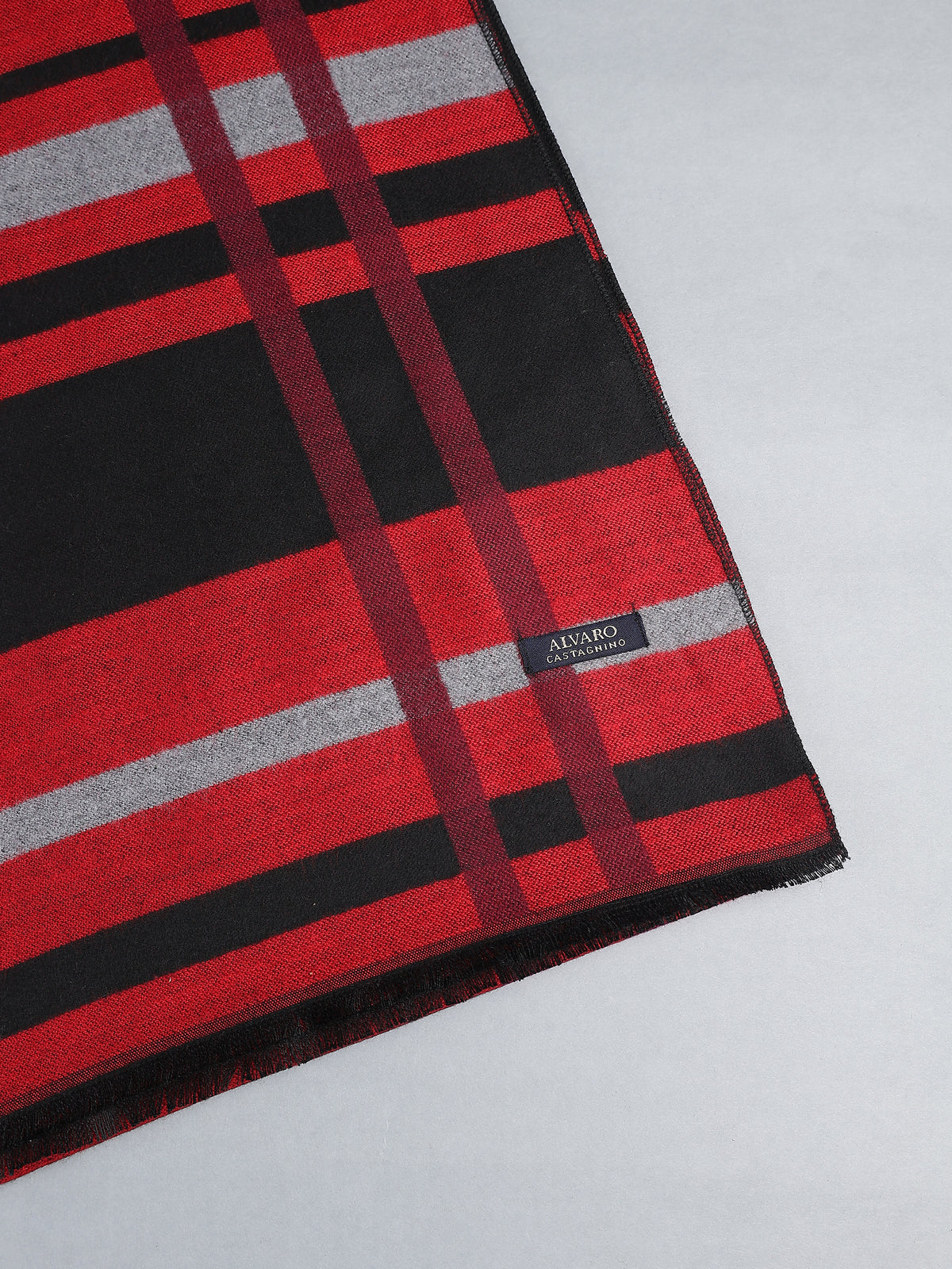 Crimson Red, Silver & Black Plaid Winter Muffler