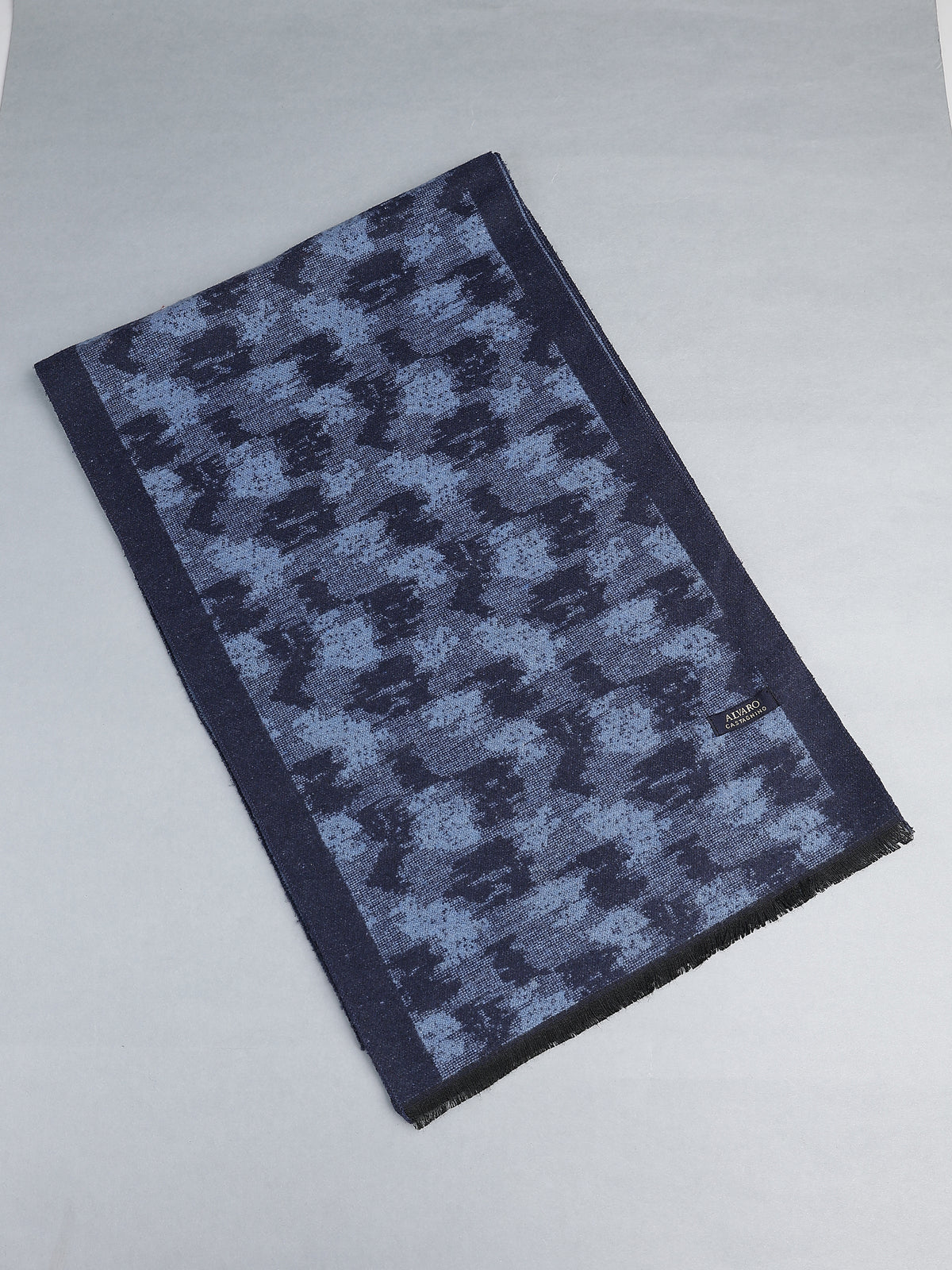 Navy Blue & Slate Jacquard Abstract Winter Muffler