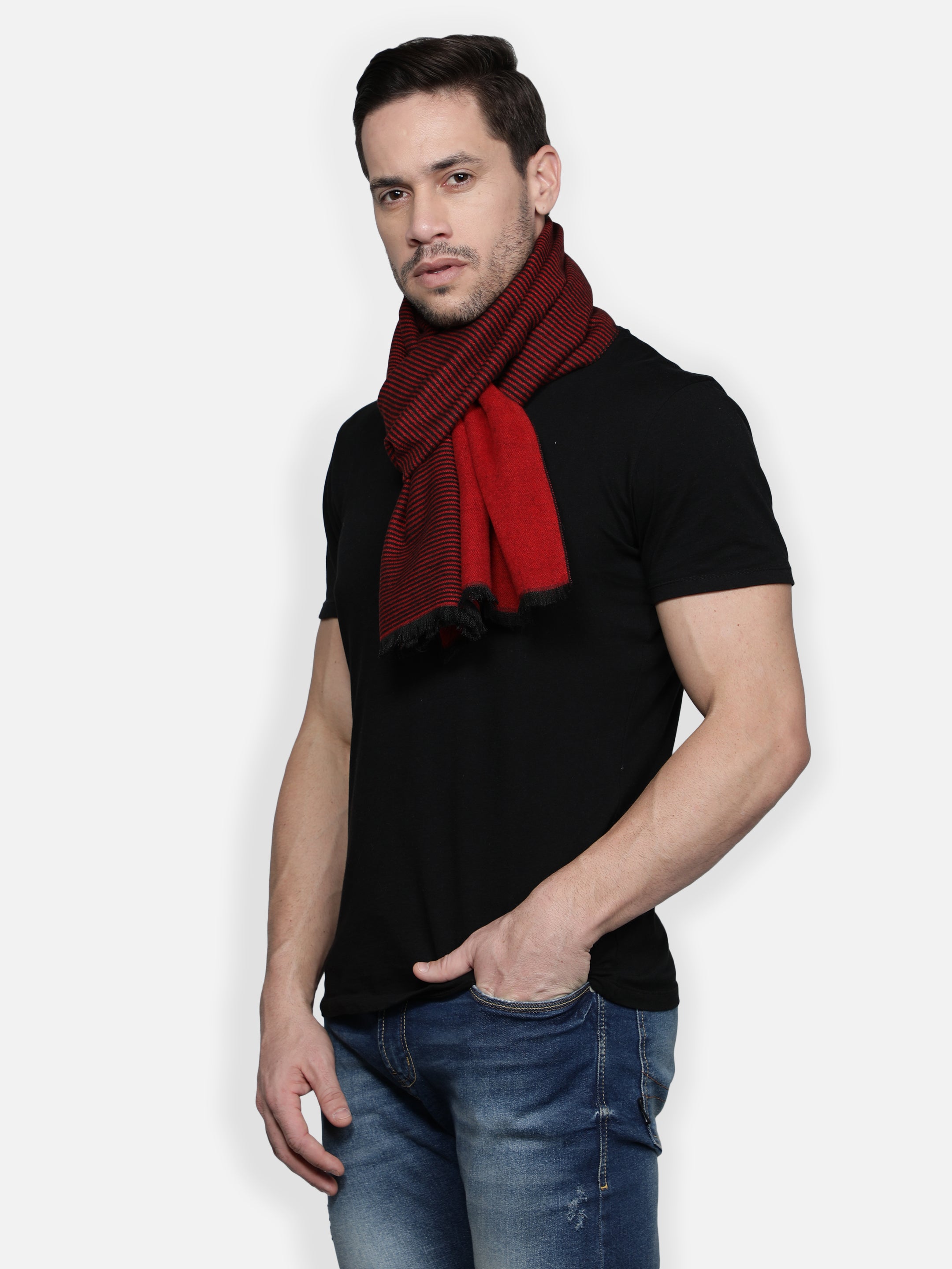Alvaro Castagnino Men Maroon & Black Striped Muffler