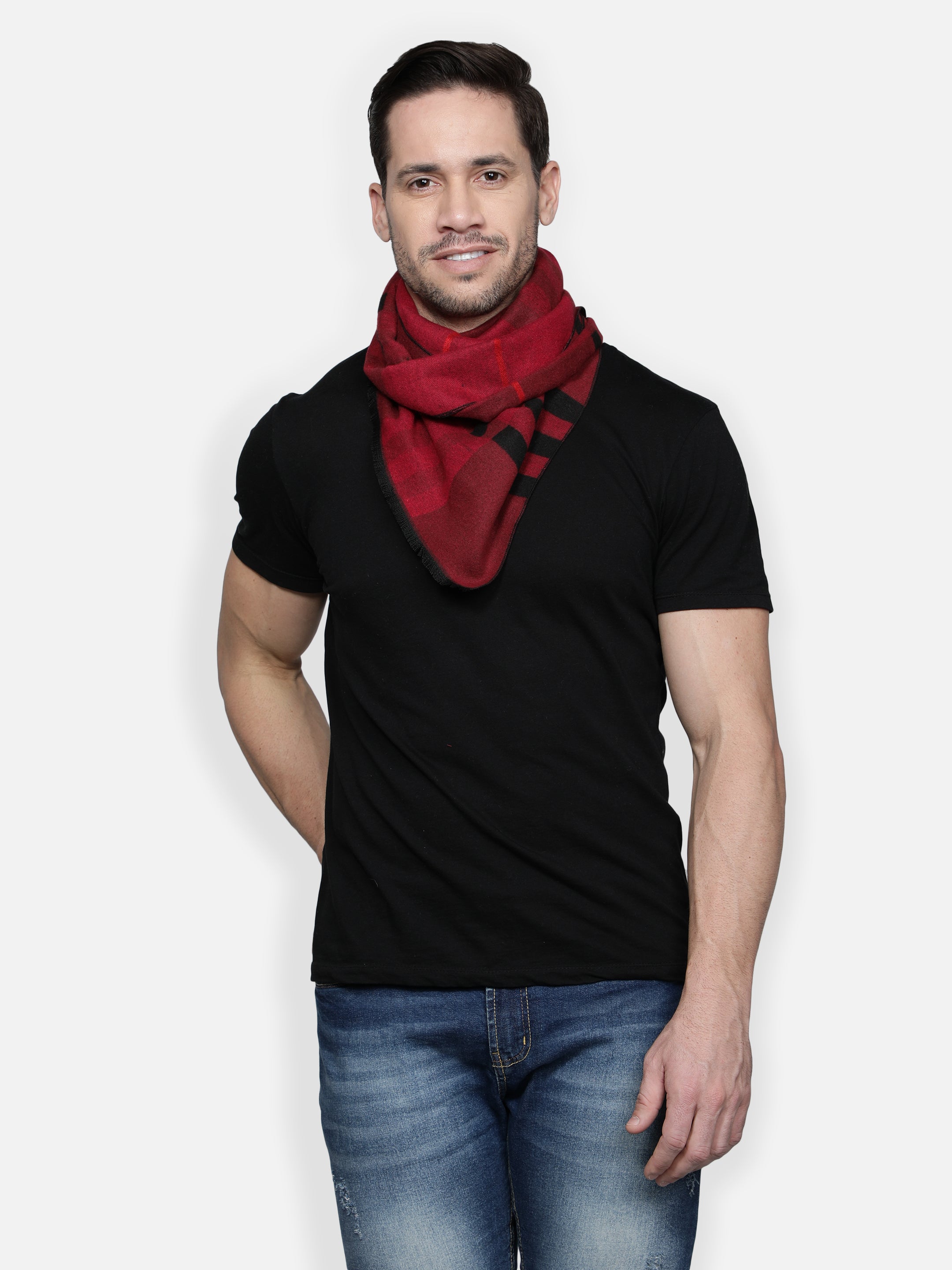 Alvaro Castagnino Men Maroon & Black Checked Muffler