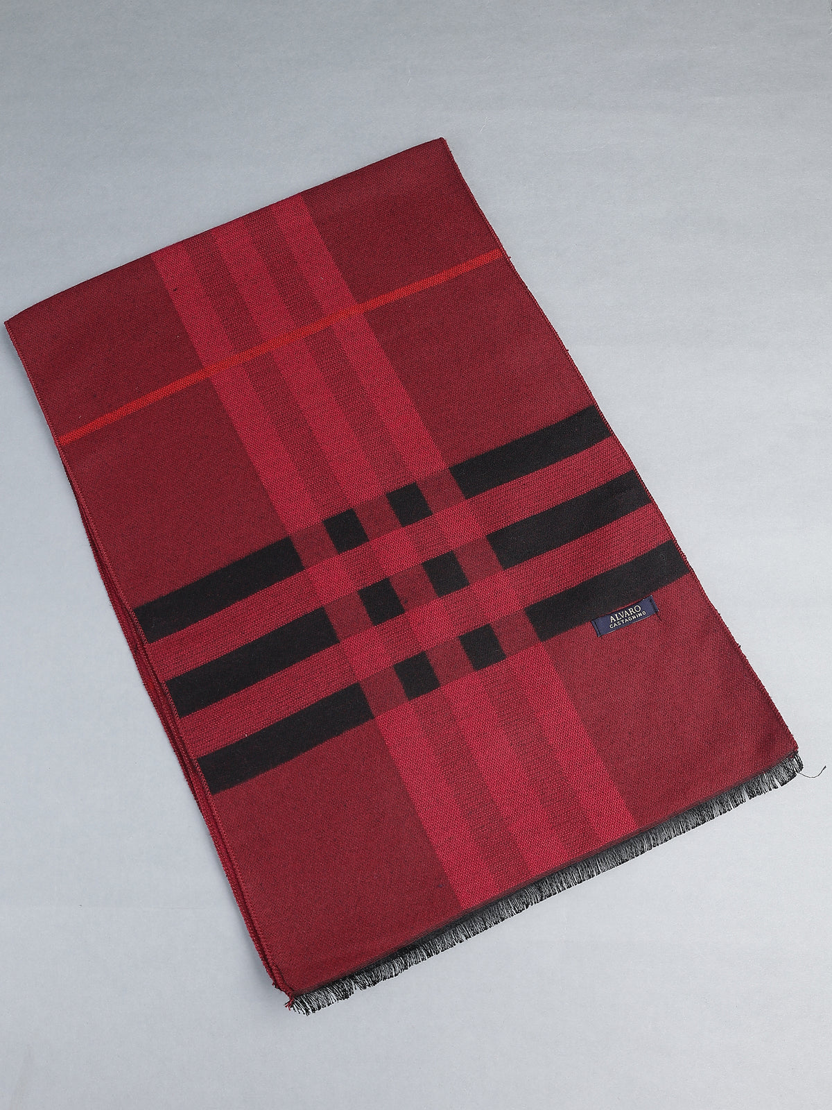 Crimson Red & Black Large Block Plaid Winter Muffler