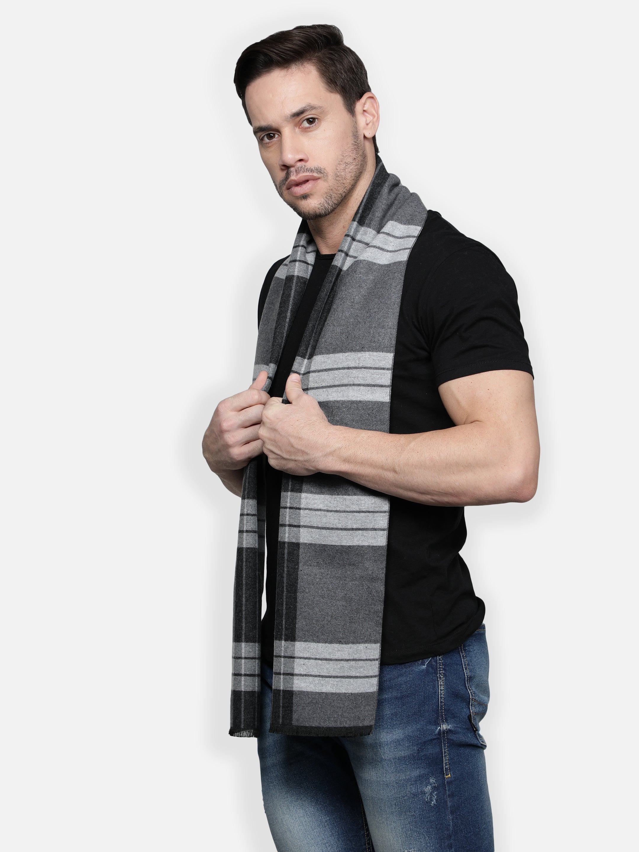 Alvaro Castagnino Men Grey Striped Muffler