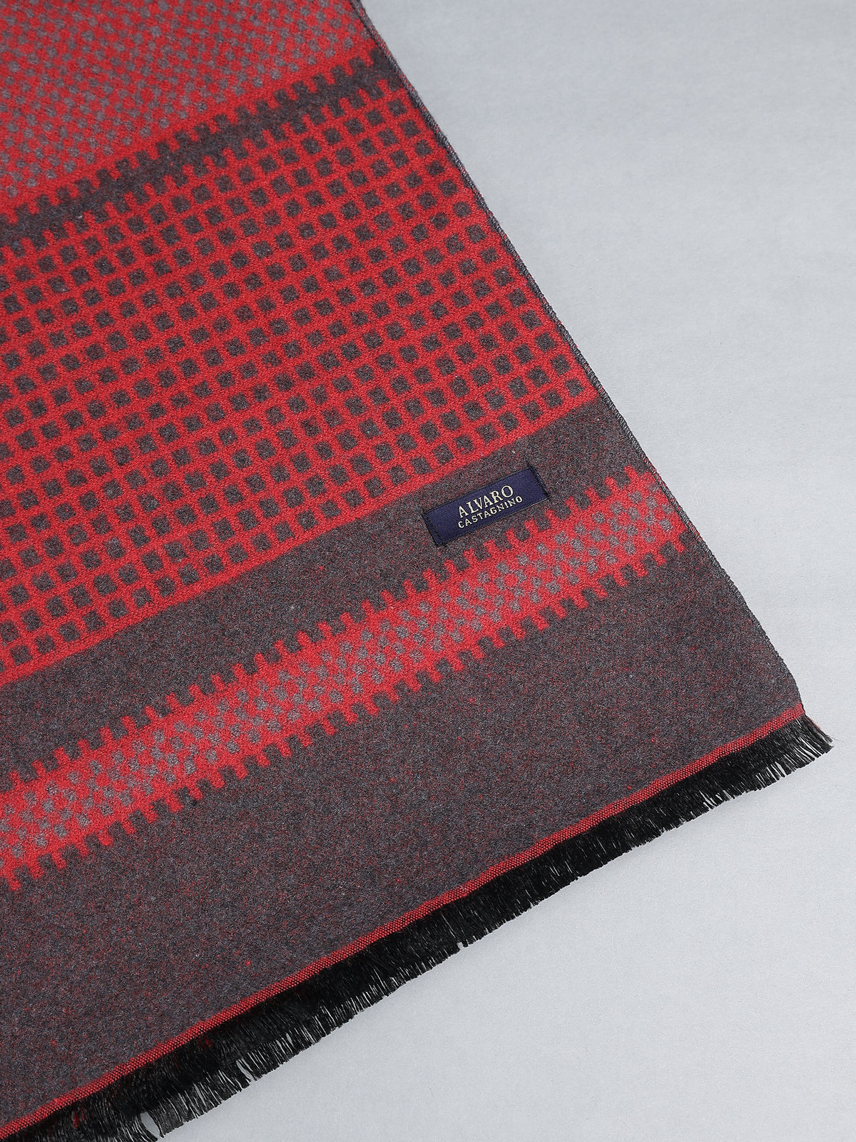 Crimson Red & Charcoal Geometric Micro-Pattern Winter Muffler