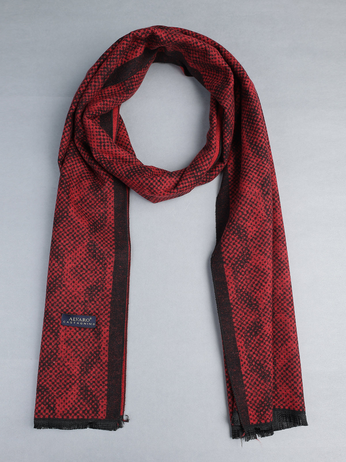 Crimson Red & Burgundy Geometric Lattice Winter Muffler